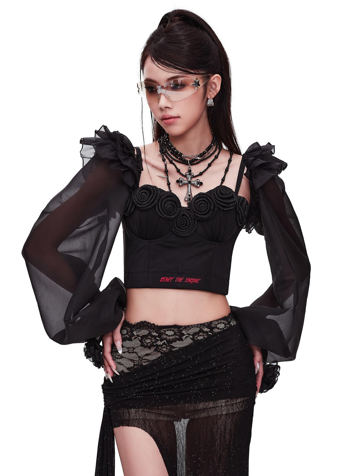 START THE ENGINE 3d Rose Applique Print Bustier Slim Fit Women's Polyester Camisoles