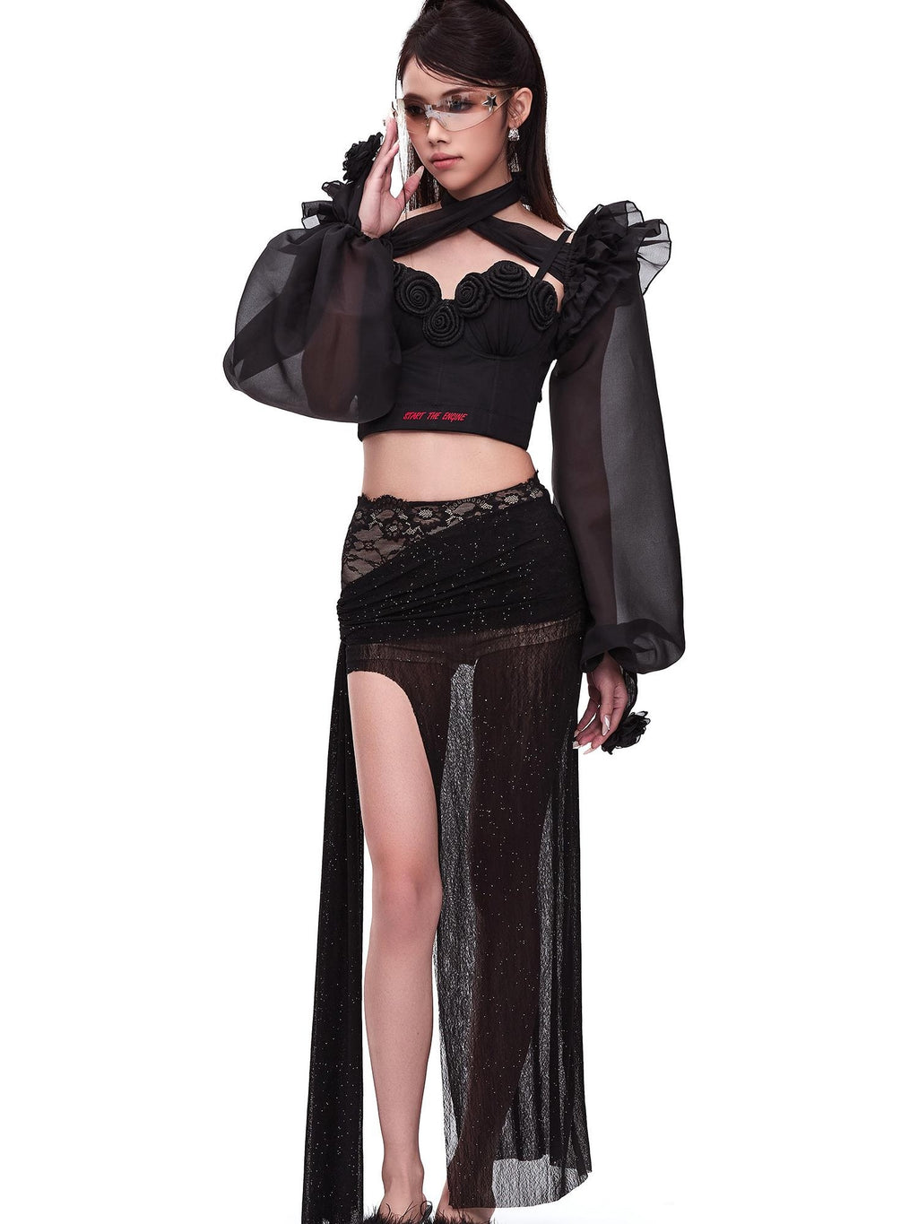START THE ENGINE 3d Rose Applique Print Bustier Slim Fit Women's Polyester Camisoles