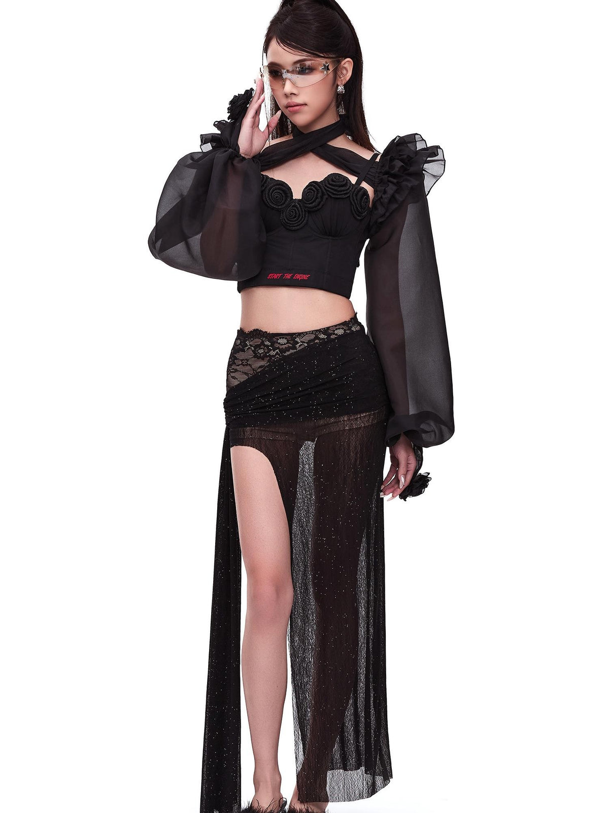 START THE ENGINE 3d Rose Applique Print Bustier Slim Fit Women's Polyester Camisoles