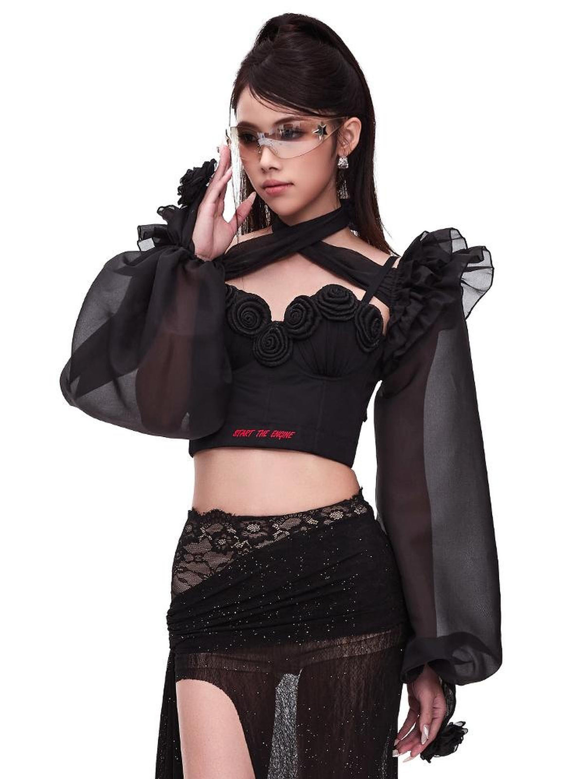 START THE ENGINE 3d Rose Applique Print Bustier Slim Fit Women's Polyester Camisoles