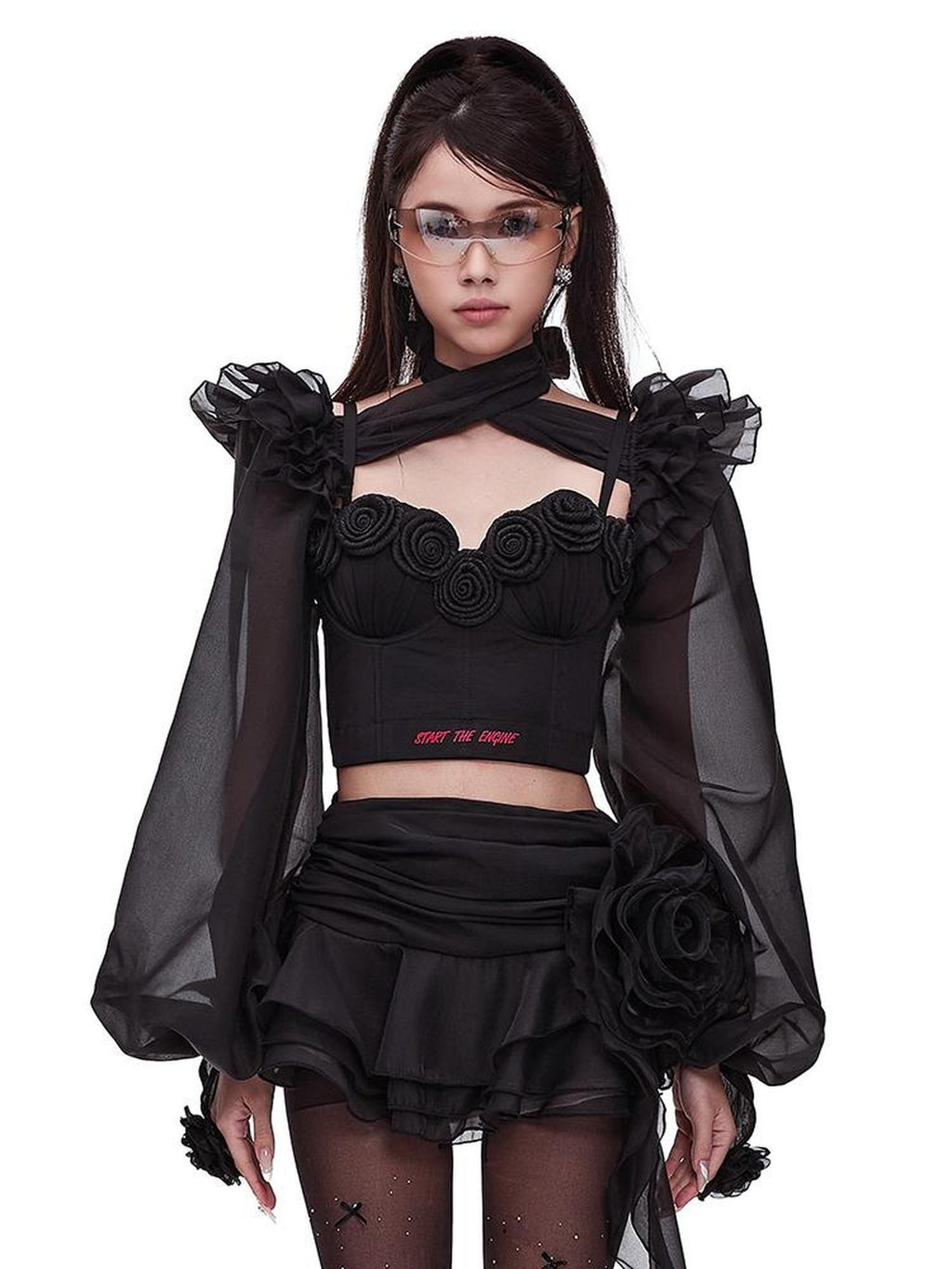START THE ENGINE 3d Rose Applique Print Bustier Slim Fit Women's Polyester Camisoles