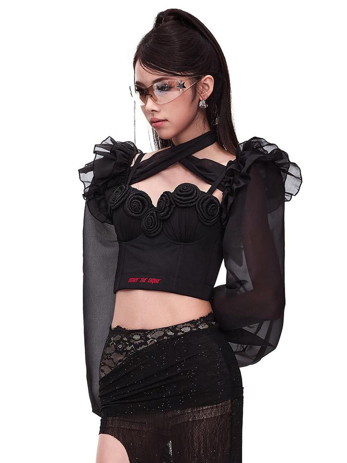 START THE ENGINE 3d Rose Applique Print Bustier Slim Fit Women's Polyester Camisoles