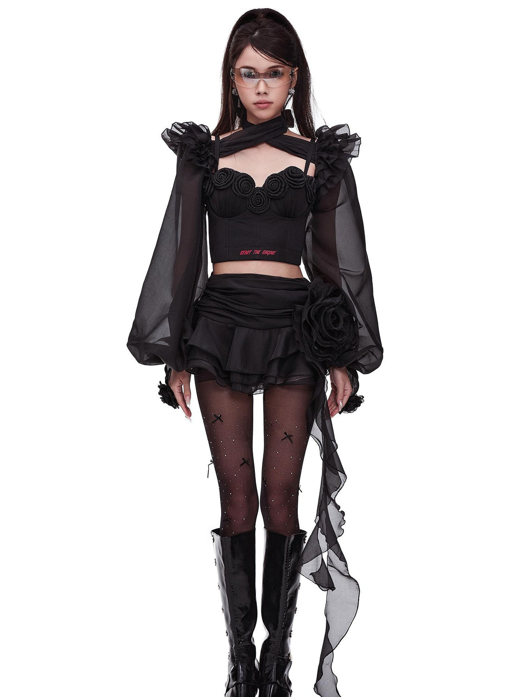START THE ENGINE 3d Rose Applique Print Bustier Slim Fit Women's Polyester Camisoles