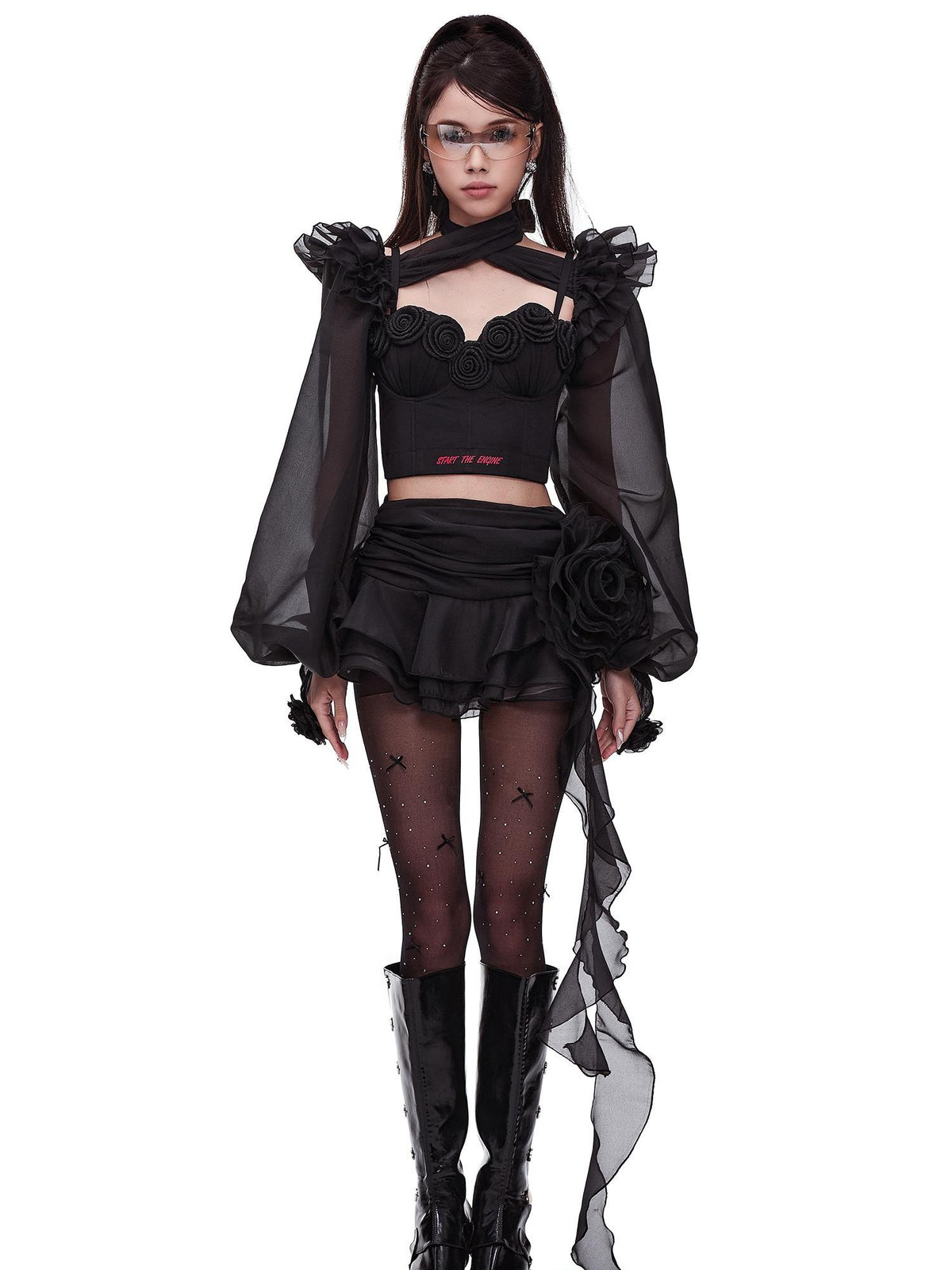START THE ENGINE 3d Rose Applique Print Bustier Slim Fit Women's Polyester Camisoles