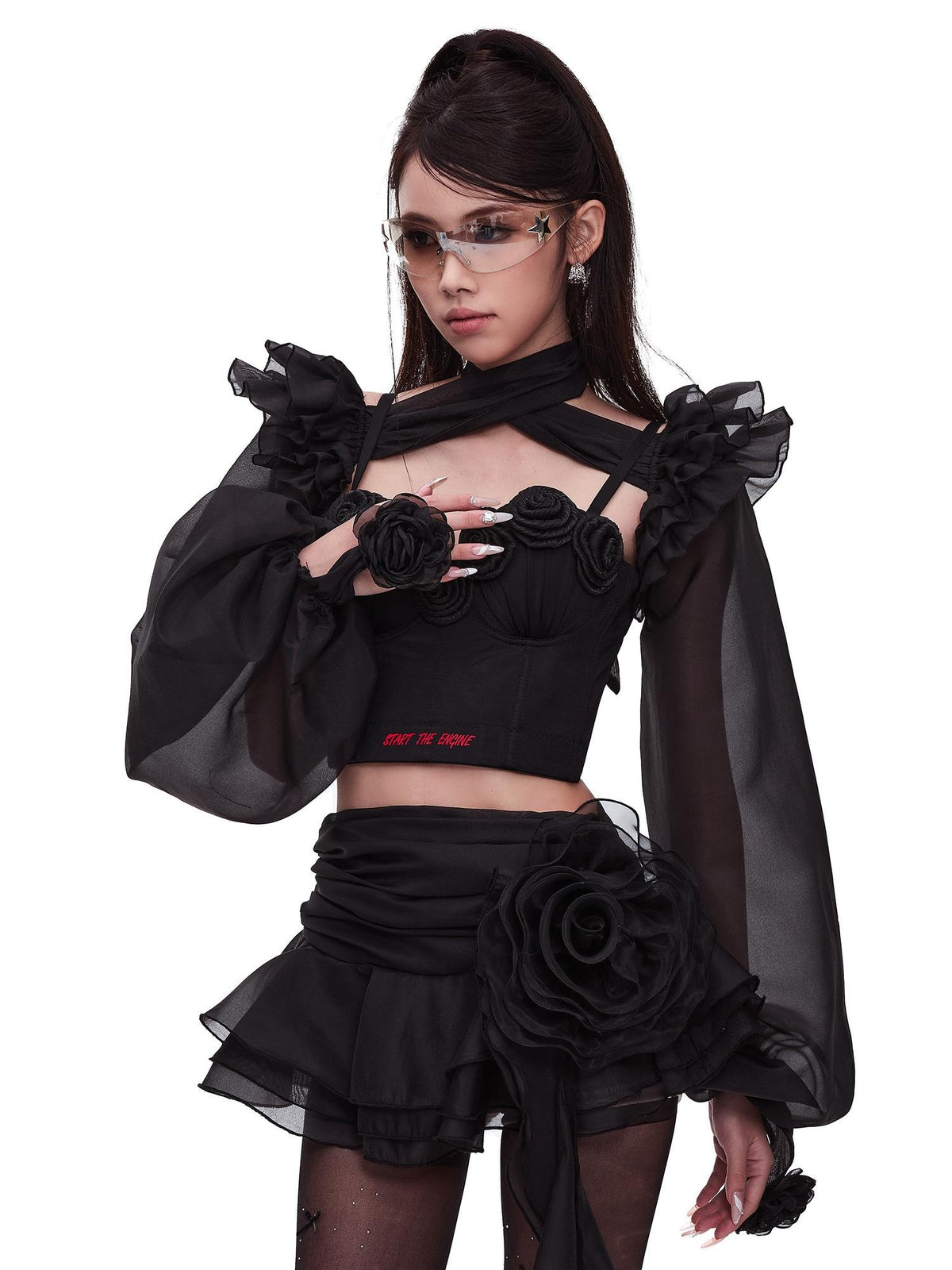 START THE ENGINE 3d Rose Applique Print Bustier Slim Fit Women's Polyester Camisoles