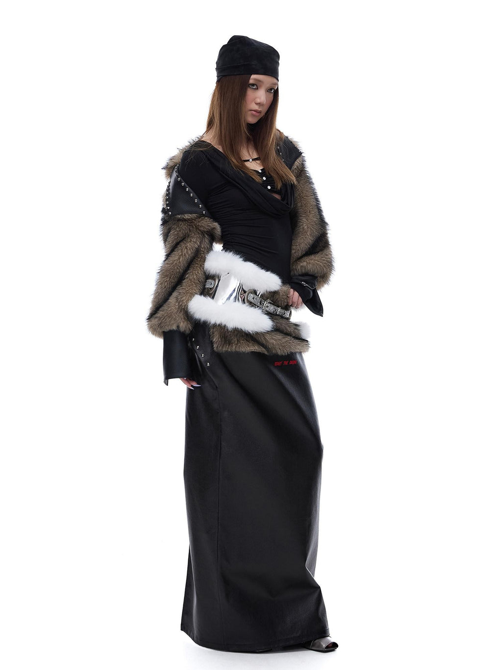START THE ENGINE American Vintage Studded Spliced Women's Eco Faux Fur Cropped Jackets