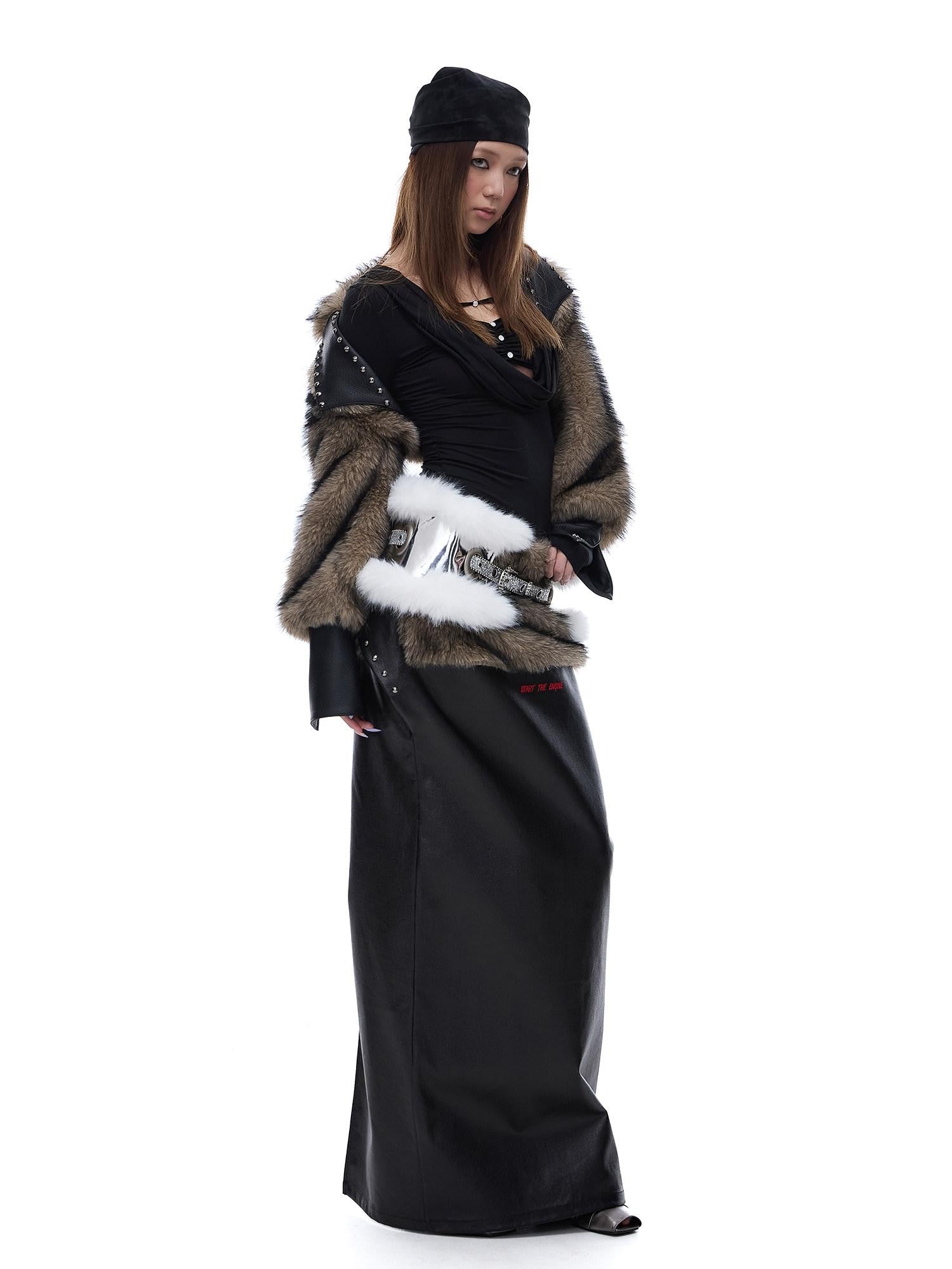 START THE ENGINE American Vintage Studded Spliced Women's Eco Faux Fur Cropped Jackets