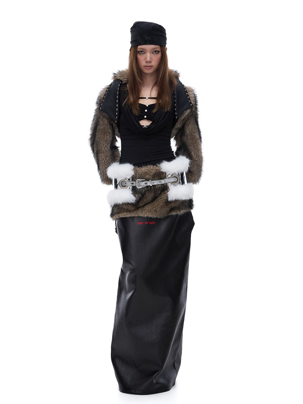 START THE ENGINE American Vintage Studded Spliced Women's Eco Faux Fur Cropped Jackets