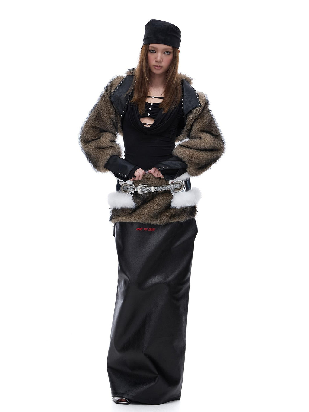 START THE ENGINE American Vintage Studded Spliced Women's Eco Faux Fur Cropped Jackets