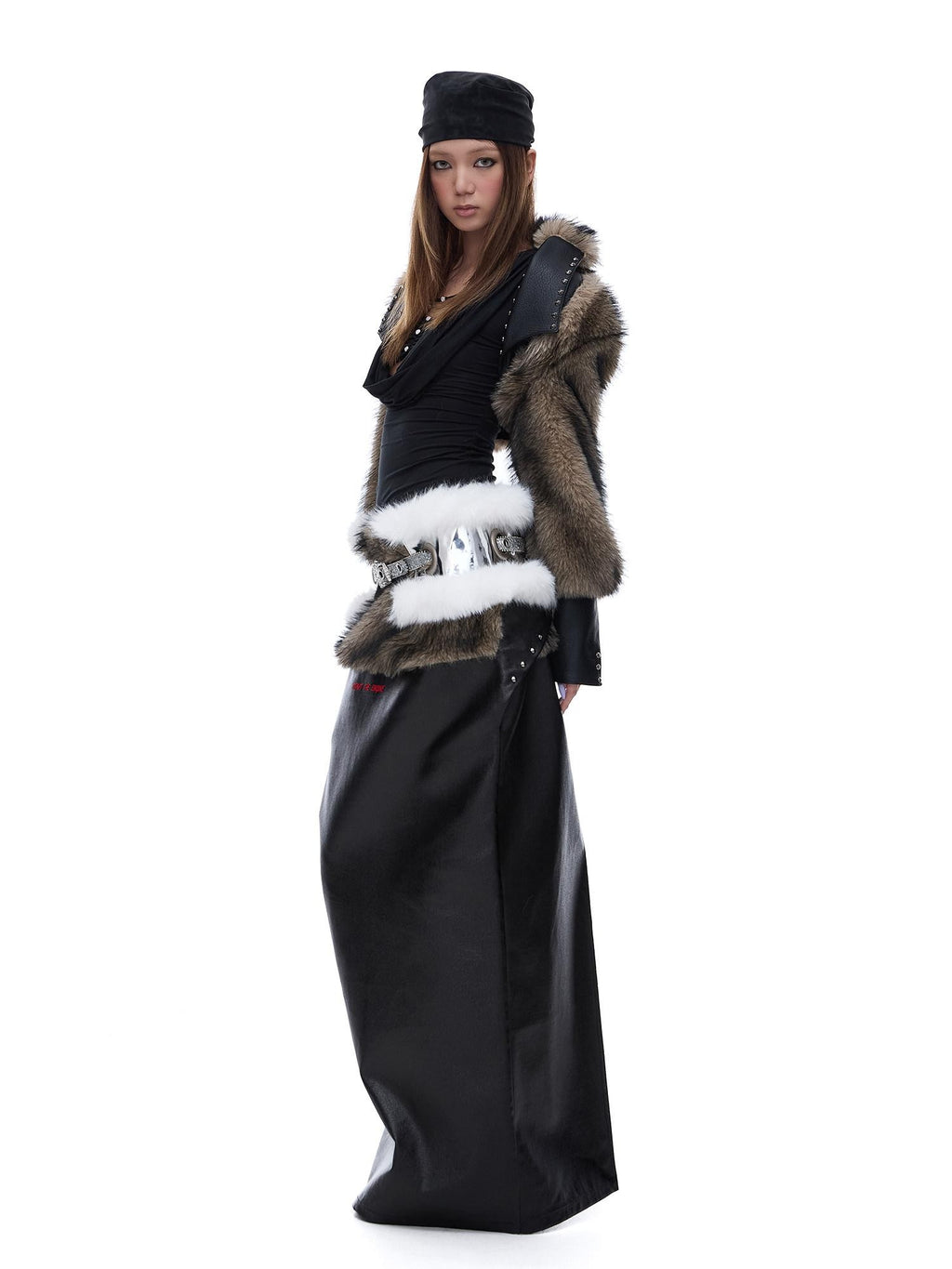 START THE ENGINE American Vintage Studded Spliced Women's Eco Faux Fur Cropped Jackets