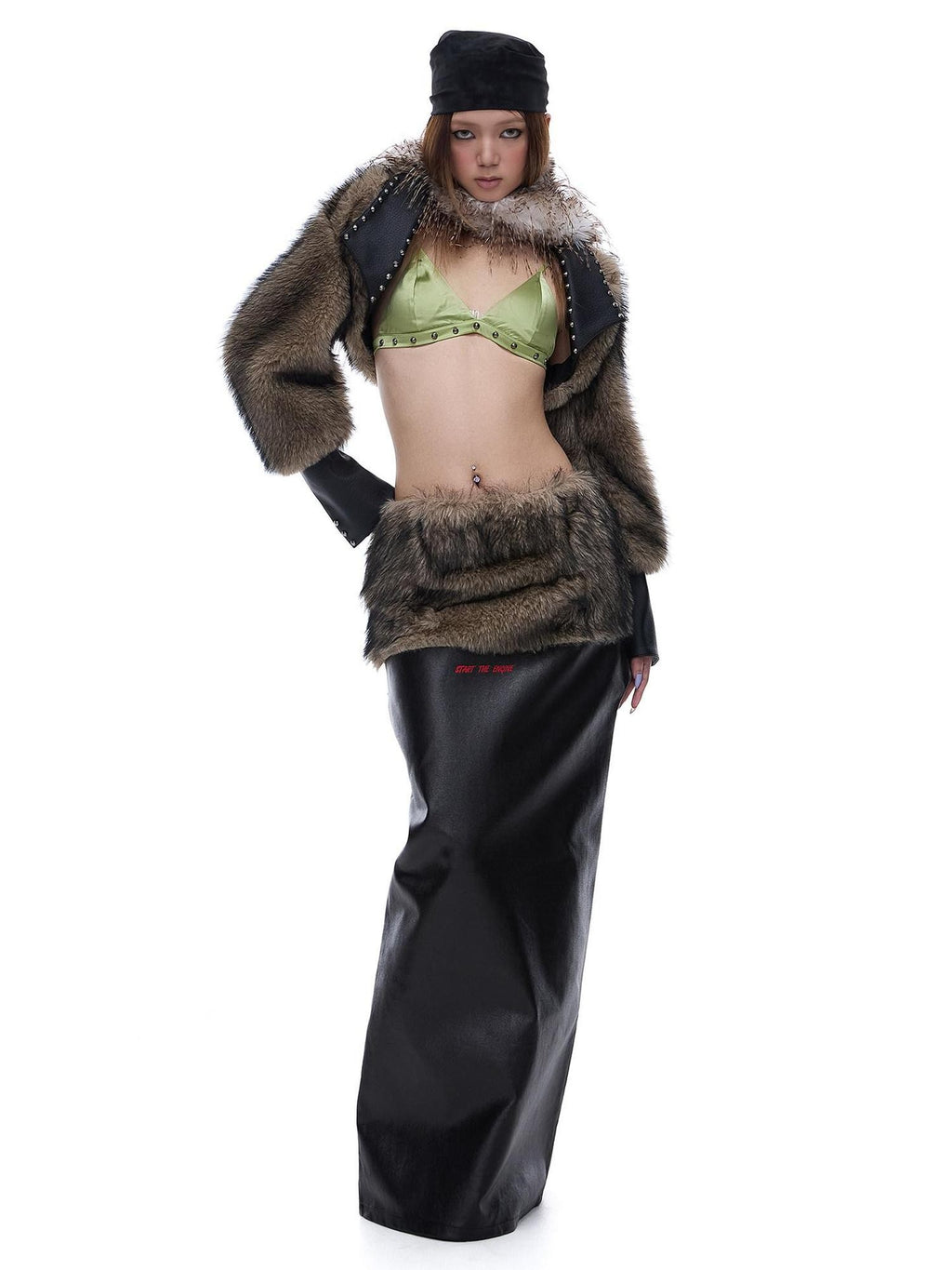 START THE ENGINE American Vintage Studded Spliced Women's Eco Faux Fur Cropped Jackets