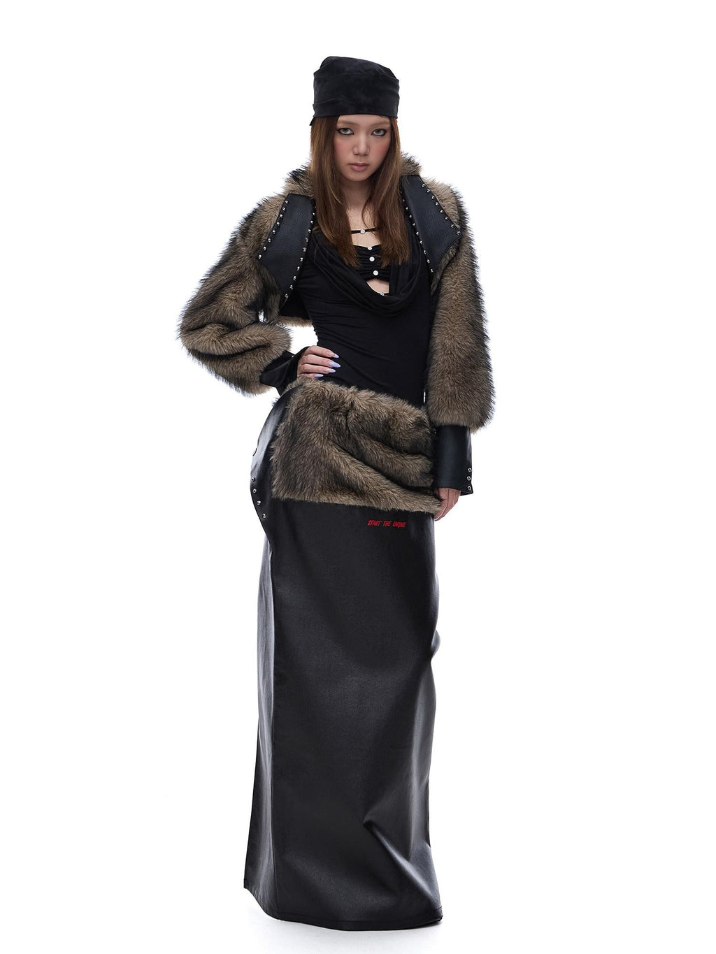 START THE ENGINE American Vintage Studded Spliced Women's Eco Faux Fur Cropped Jackets