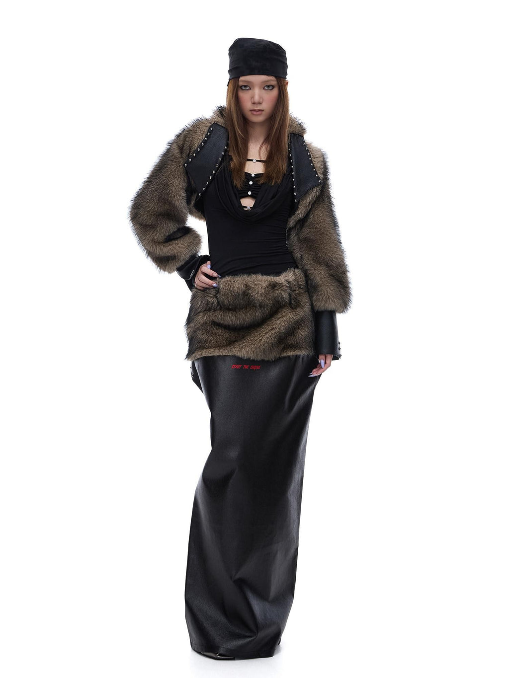 START THE ENGINE American Vintage Studded Spliced Women's Eco Faux Fur Cropped Jackets