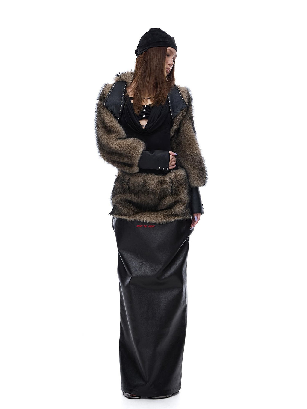 START THE ENGINE American Vintage Studded Spliced Women's Eco Faux Fur Cropped Jackets