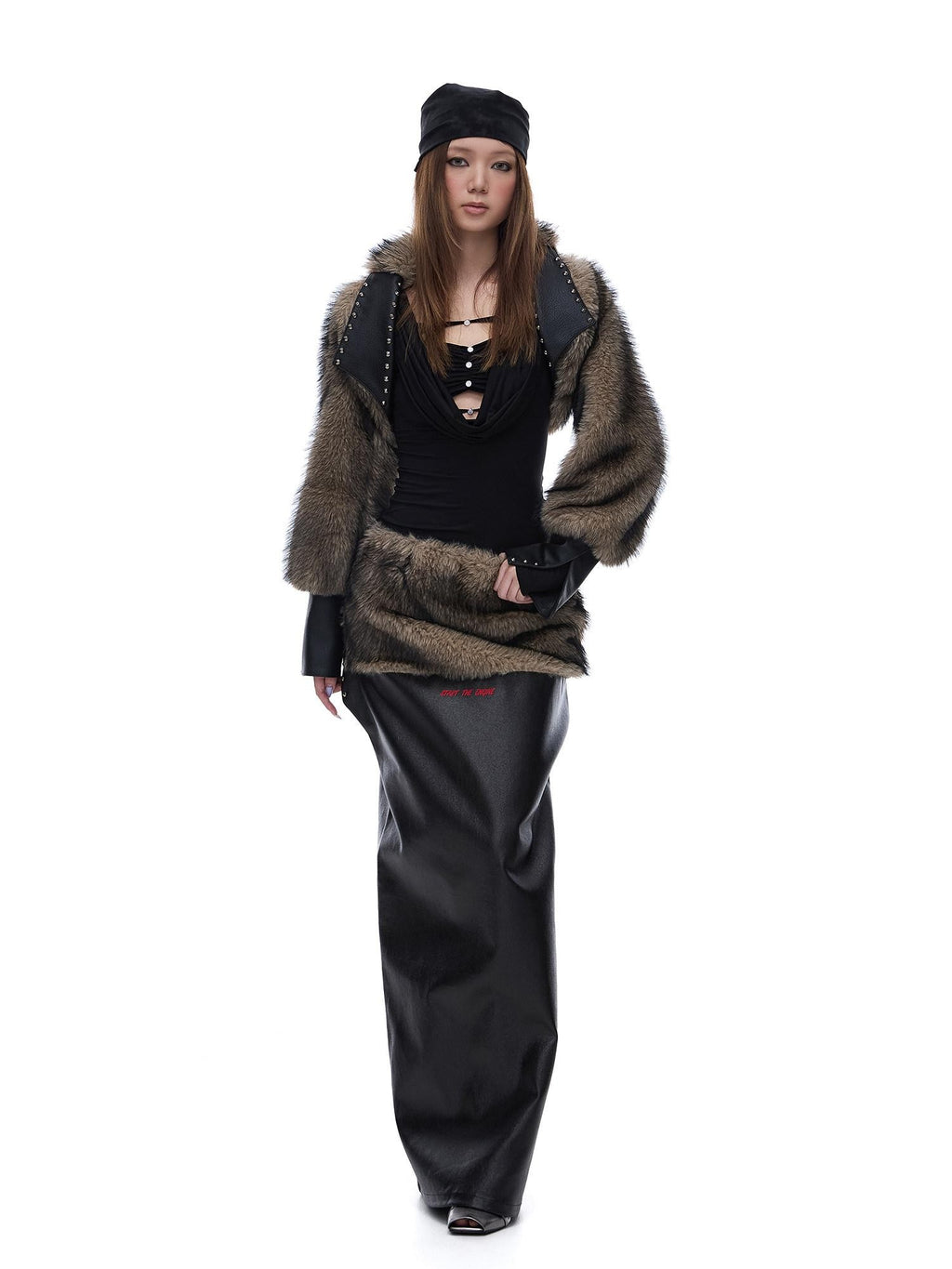START THE ENGINE American Vintage Studded Spliced Women's Eco Faux Fur Cropped Jackets