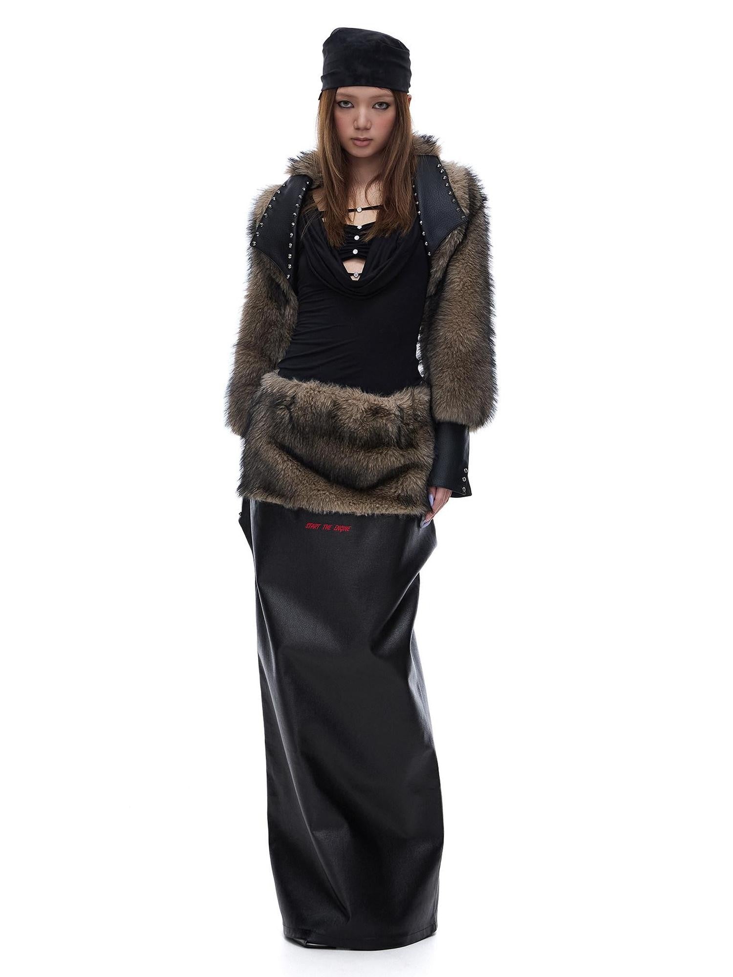 START THE ENGINE American Vintage Studded Spliced Women's Eco Faux Fur Cropped Jackets