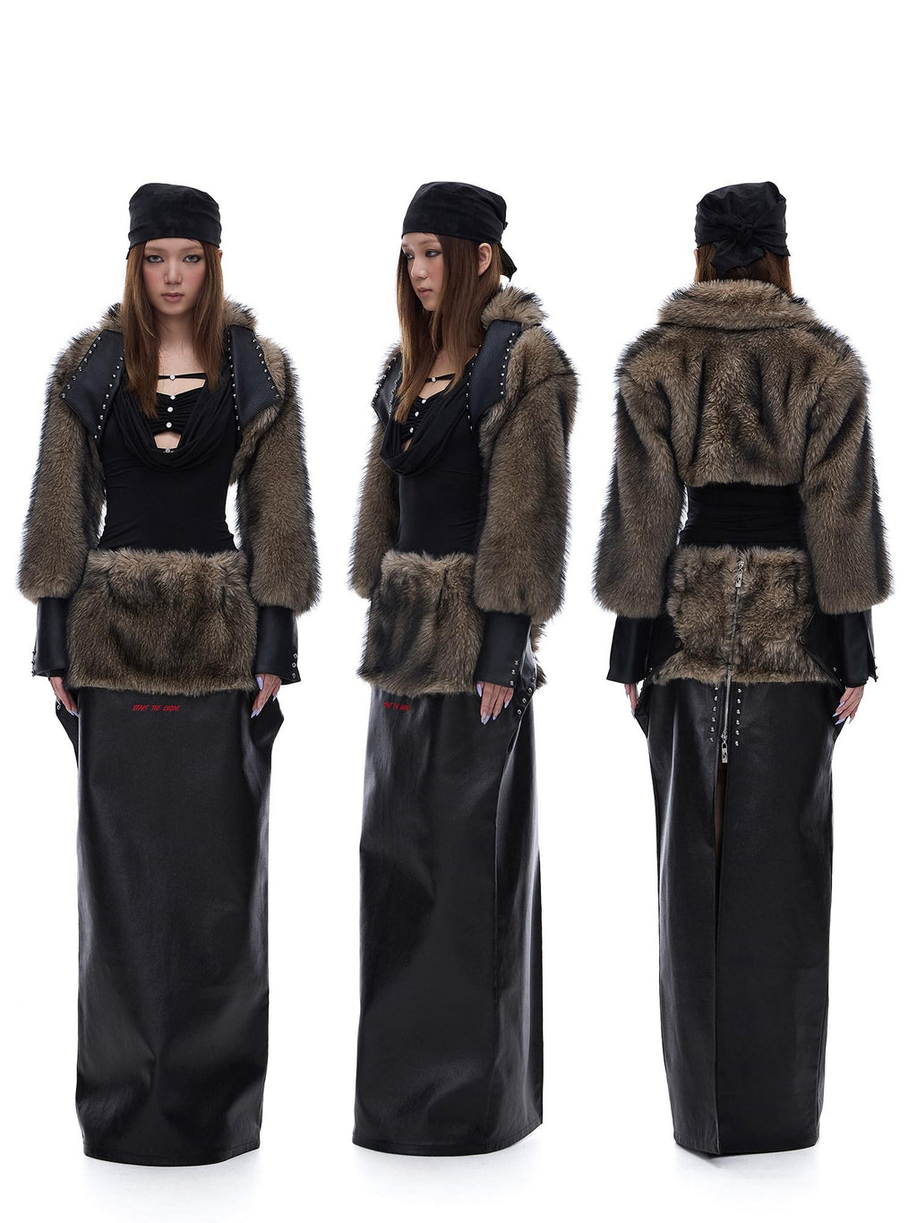START THE ENGINE American Vintage Studded Spliced Women's Eco Faux Fur Cropped Jackets