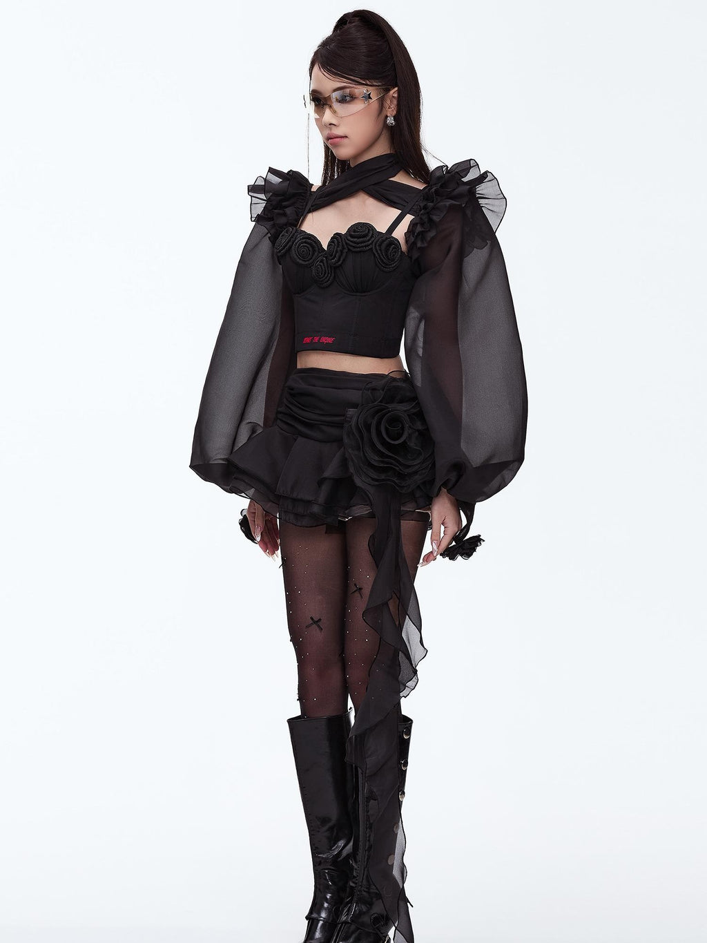 START THE ENGINE Asymmetric Ruffled Mesh Low Waist Women's Polyester Mini Skirts