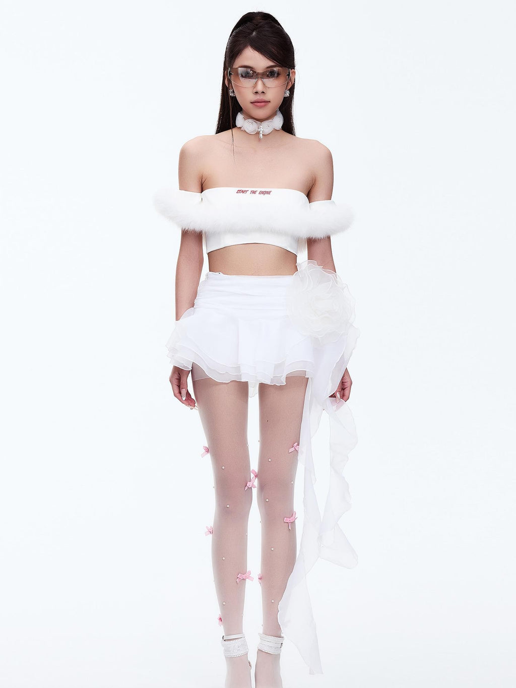 START THE ENGINE Asymmetric Ruffled Mesh Low Waist Women's Polyester Mini Skirts