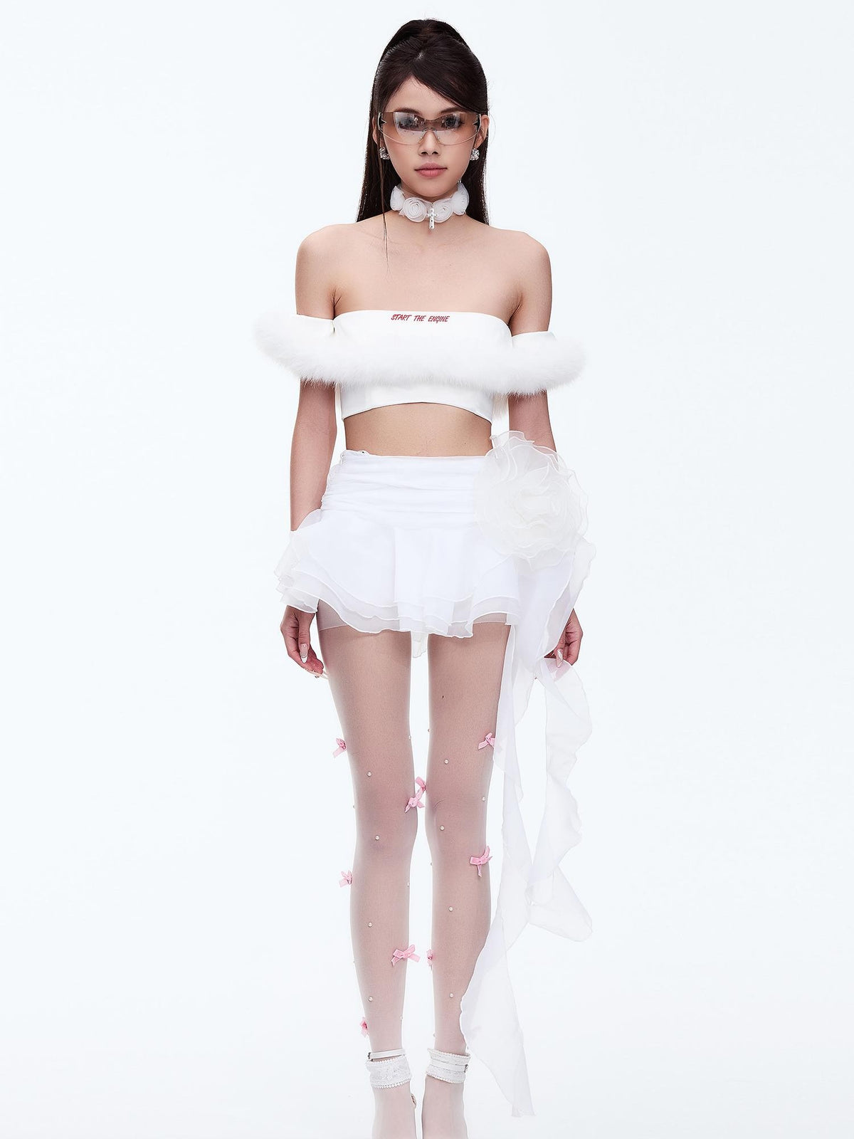 START THE ENGINE Asymmetric Ruffled Mesh Low Waist Women's Polyester Mini Skirts