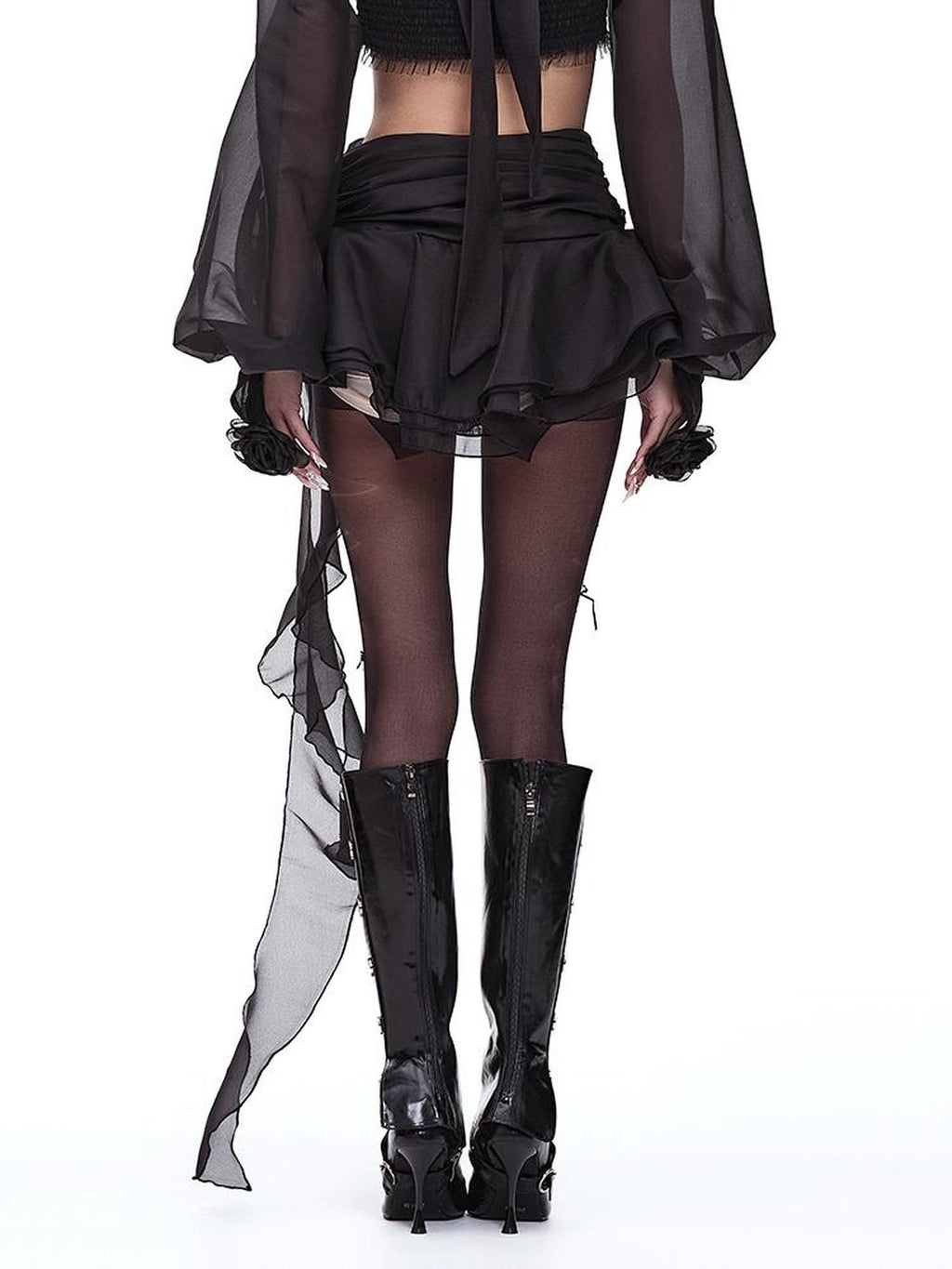 START THE ENGINE Asymmetric Ruffled Mesh Low Waist Women's Polyester Mini Skirts