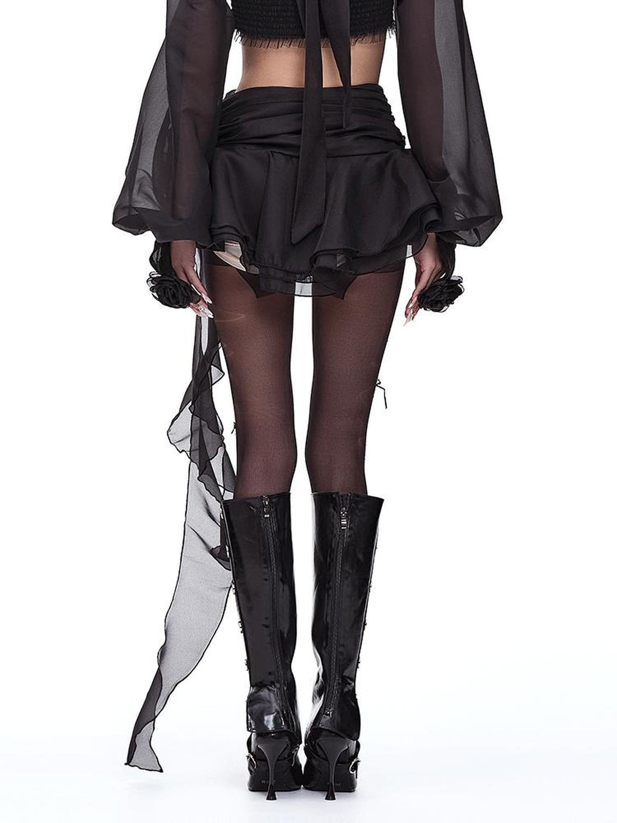 START THE ENGINE Asymmetric Ruffled Mesh Low Waist Women's Polyester Mini Skirts