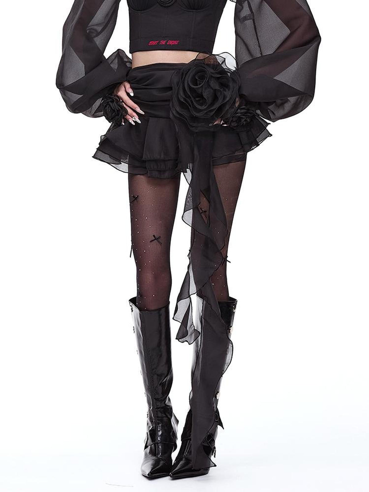 START THE ENGINE Asymmetric Ruffled Mesh Low Waist Women's Polyester Mini Skirts