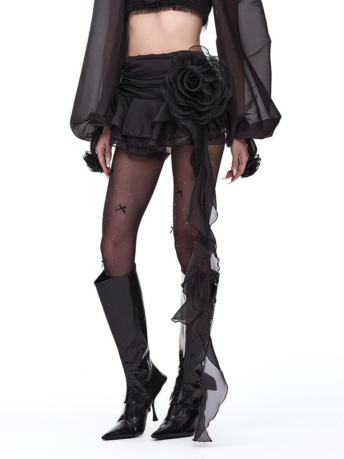 START THE ENGINE Asymmetric Ruffled Mesh Low Waist Women's Polyester Mini Skirts