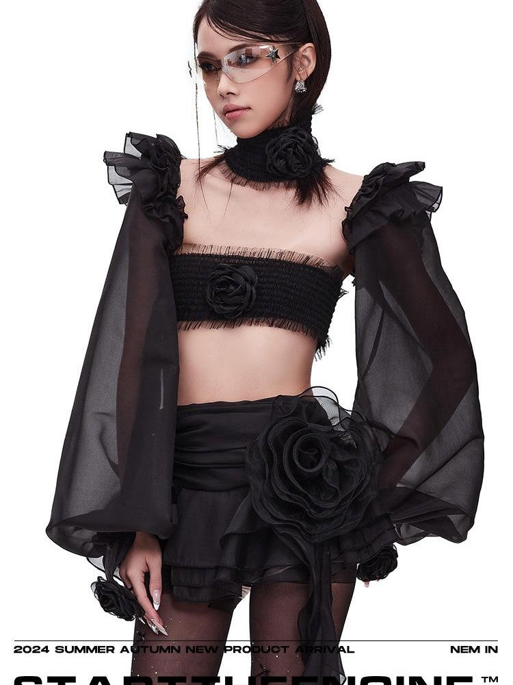 START THE ENGINE Asymmetric Ruffled Mesh Low Waist Women's Polyester Mini Skirts