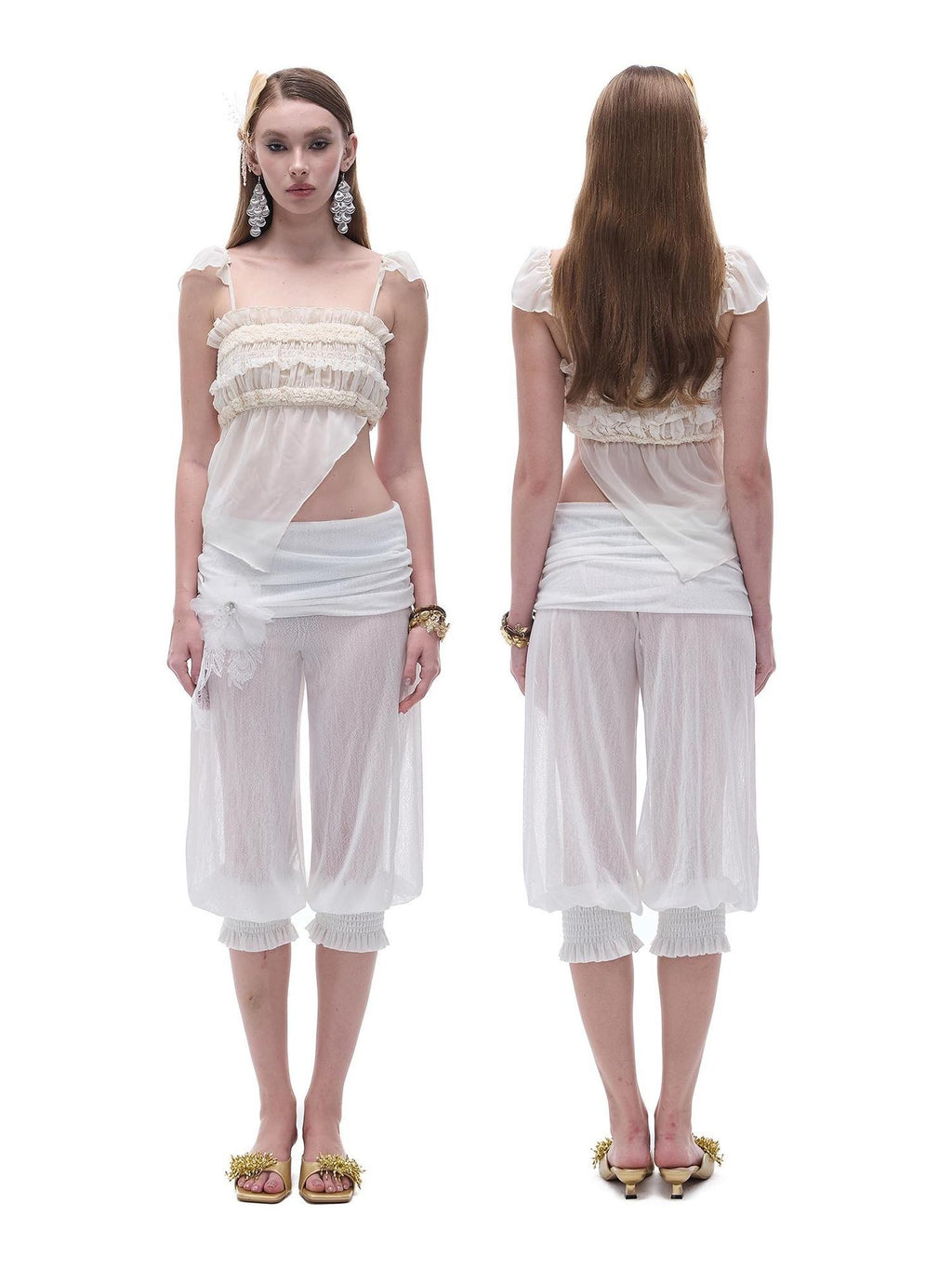 START THE ENGINE Asymmetric Ruffled Pleated Chiffon Women's Camisoles