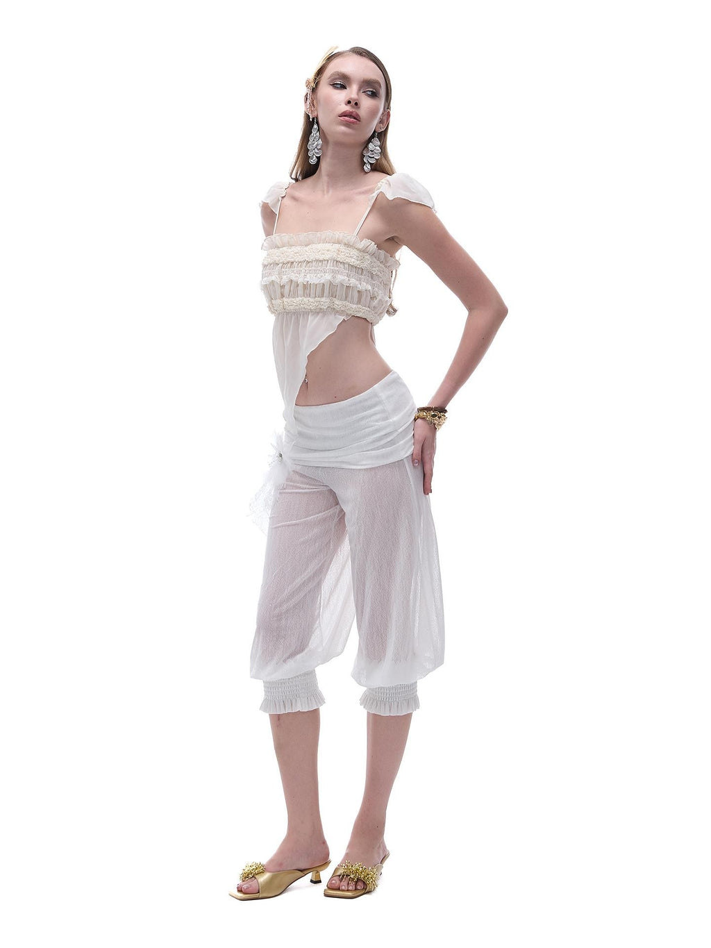 START THE ENGINE Asymmetric Ruffled Pleated Chiffon Women's Camisoles