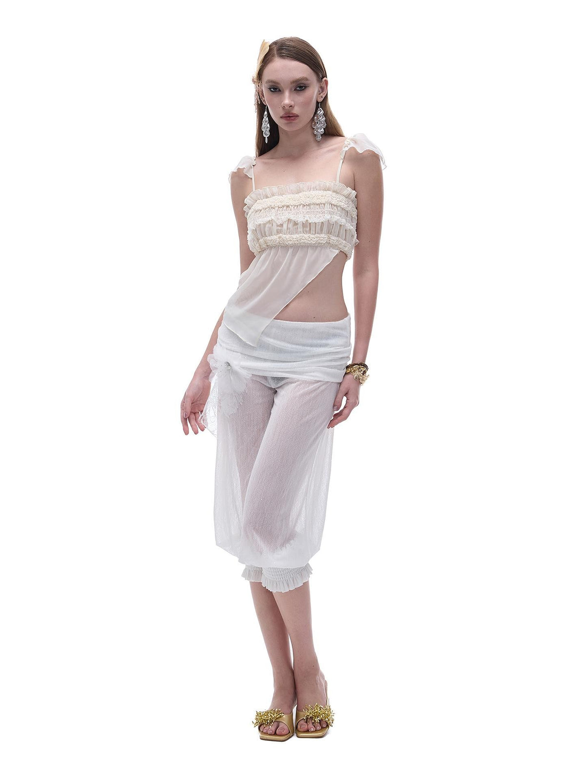 START THE ENGINE Asymmetric Ruffled Pleated Chiffon Women's Camisoles