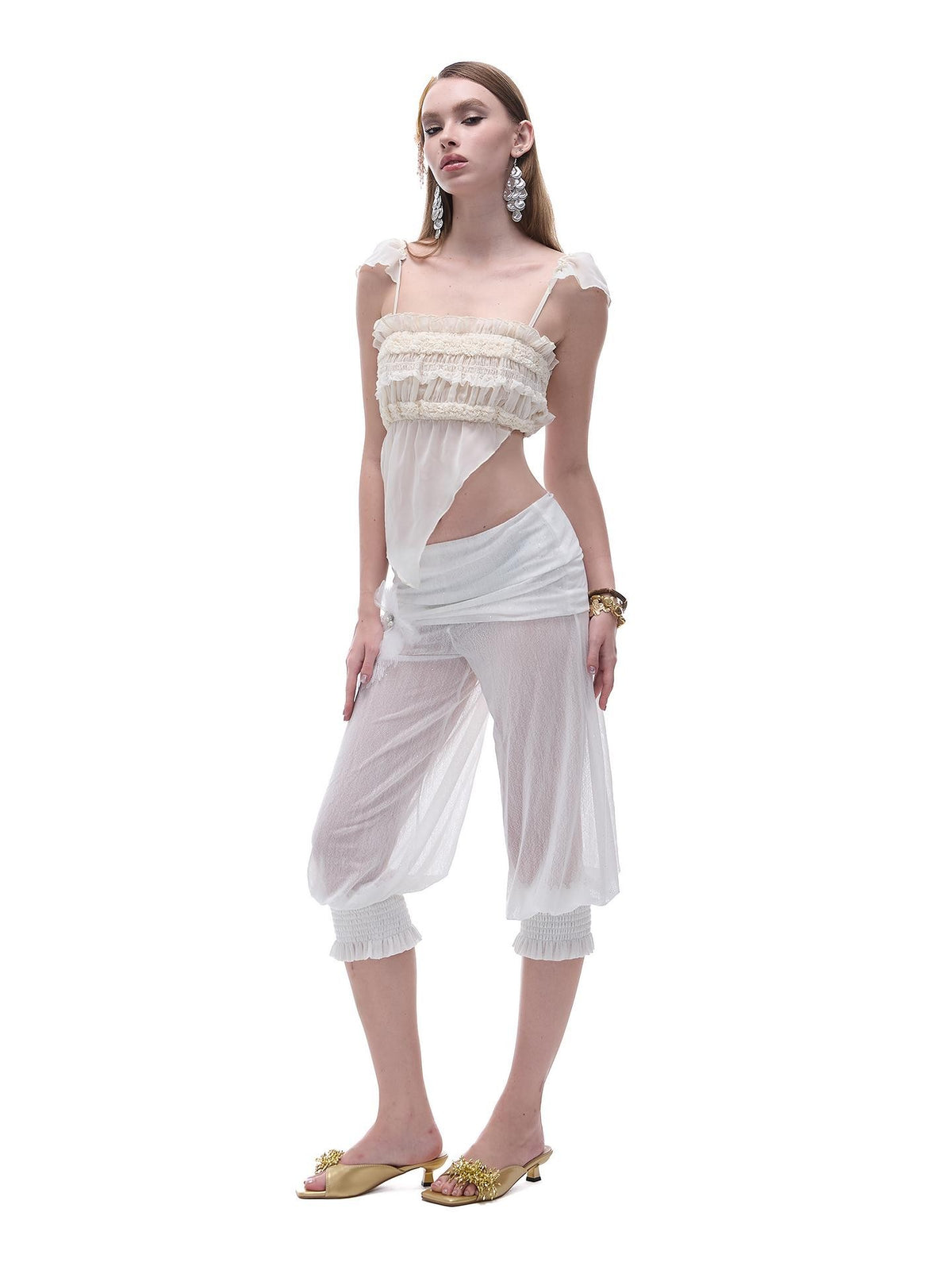 START THE ENGINE Asymmetric Ruffled Pleated Chiffon Women's Camisoles