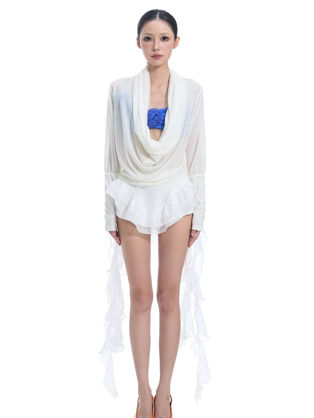 START THE ENGINE Asymmetrical Ruffle Mesh Ribbon Lace Women's Polyester Spandex Skorts