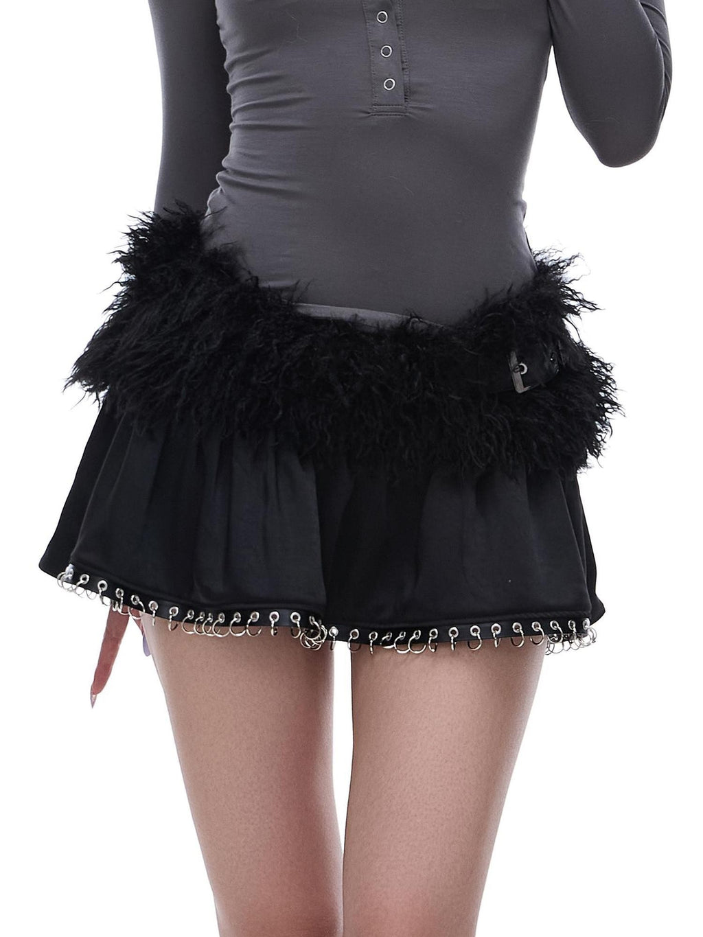 START THE ENGINE Black Faux Fur Spliced Low Waist Slim Women's Polyester Mini Skirts