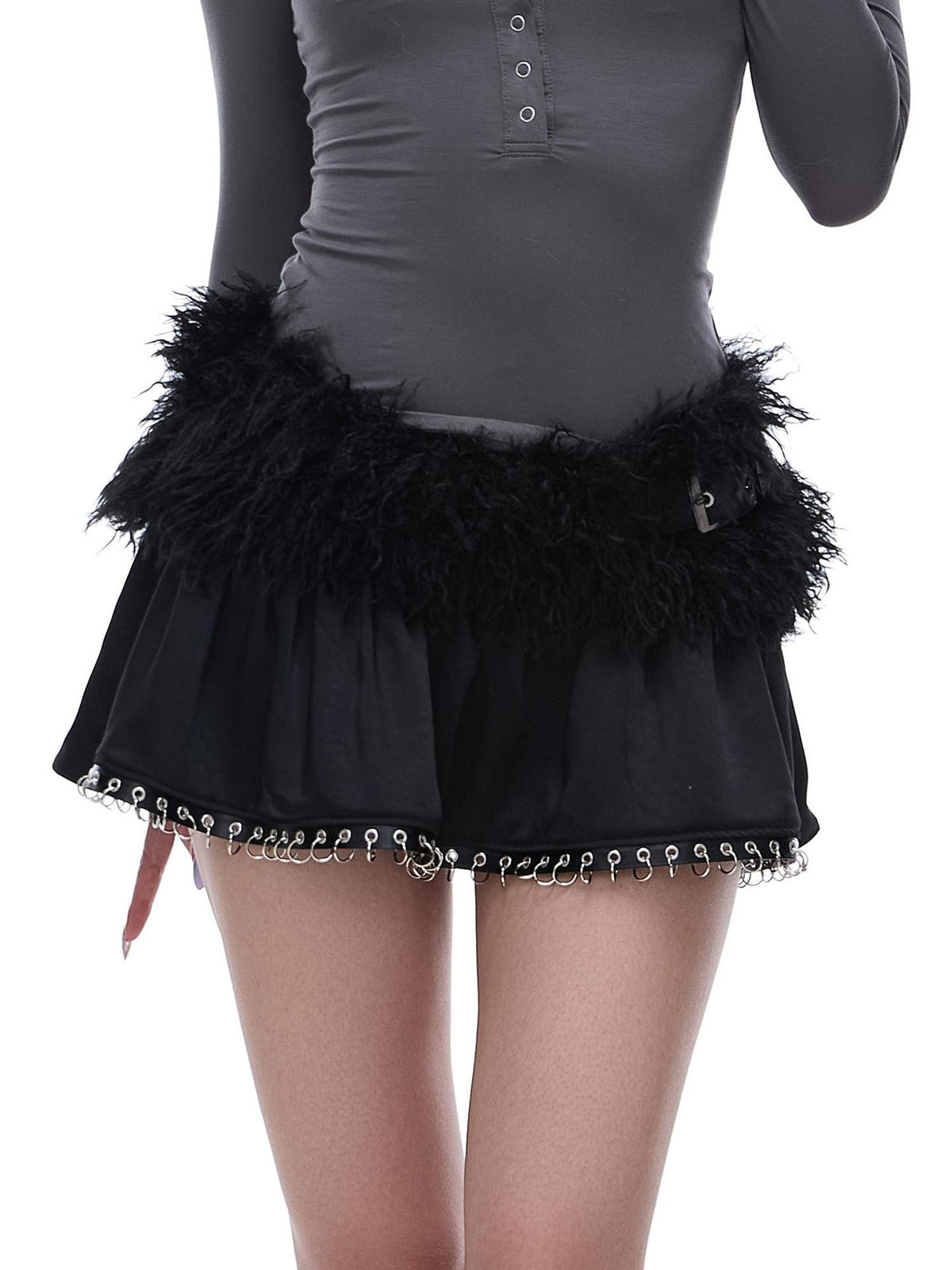 START THE ENGINE Black Faux Fur Spliced Low Waist Slim Women's Polyester Mini Skirts