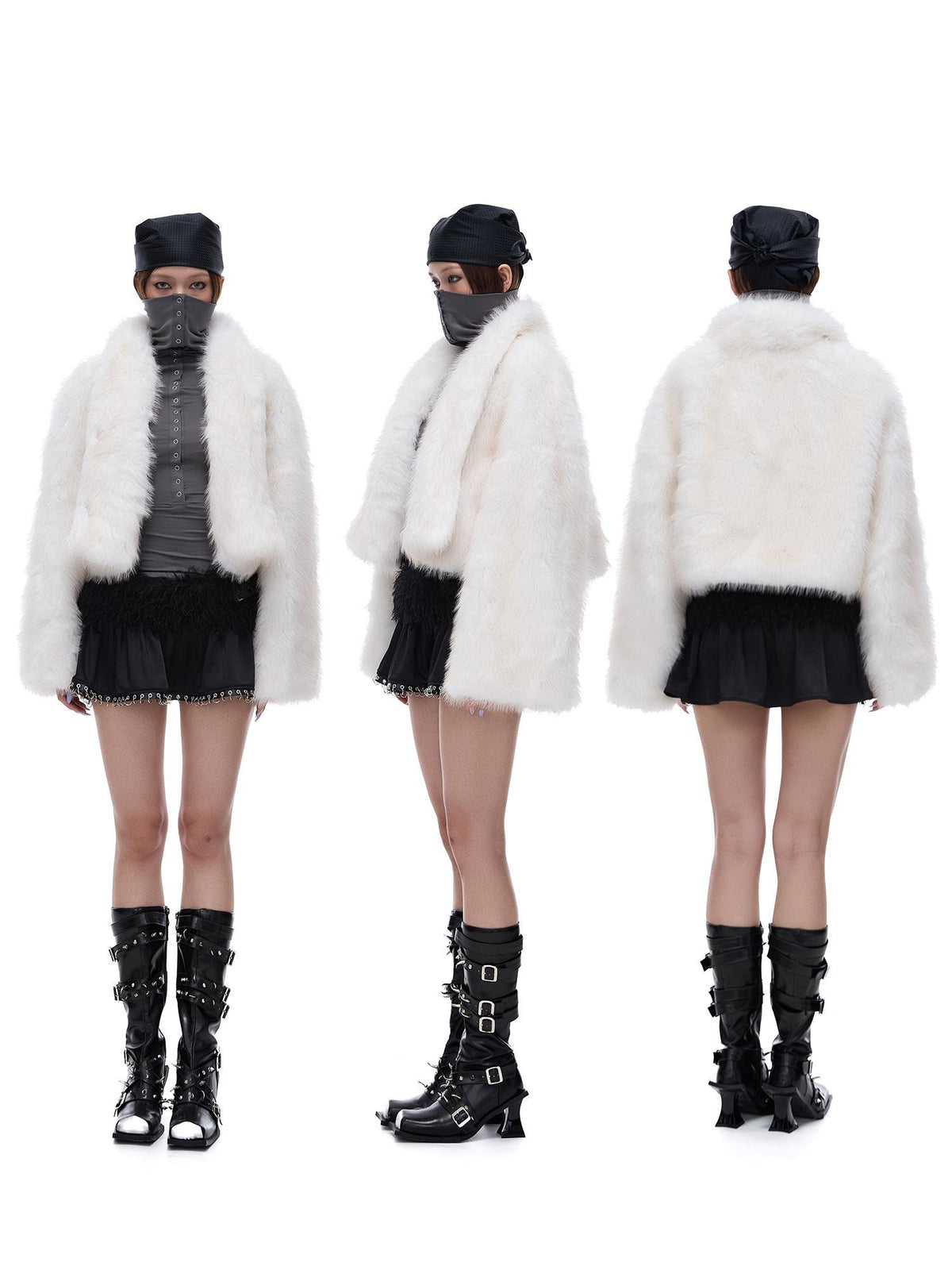 START THE ENGINE Black Faux Fur Spliced Low Waist Slim Women's Polyester Mini Skirts