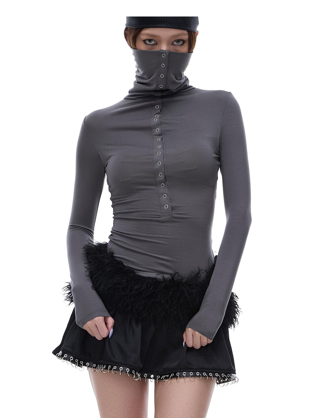 START THE ENGINE Black Faux Fur Spliced Low Waist Slim Women's Polyester Mini Skirts