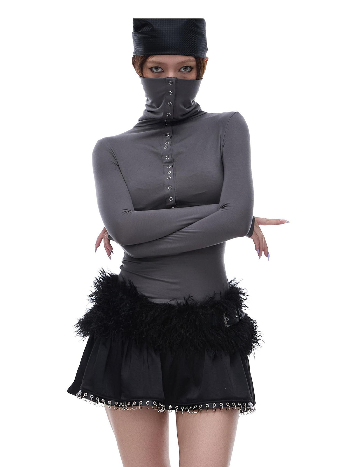START THE ENGINE Black Faux Fur Spliced Low Waist Slim Women's Polyester Mini Skirts