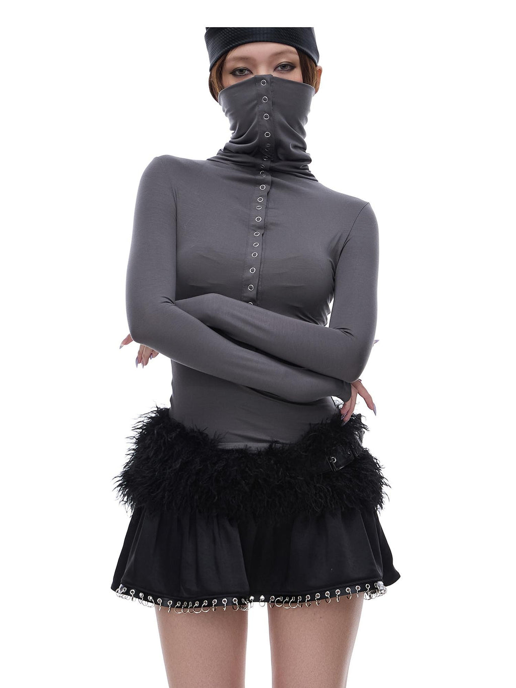 START THE ENGINE Black Faux Fur Spliced Low Waist Slim Women's Polyester Mini Skirts