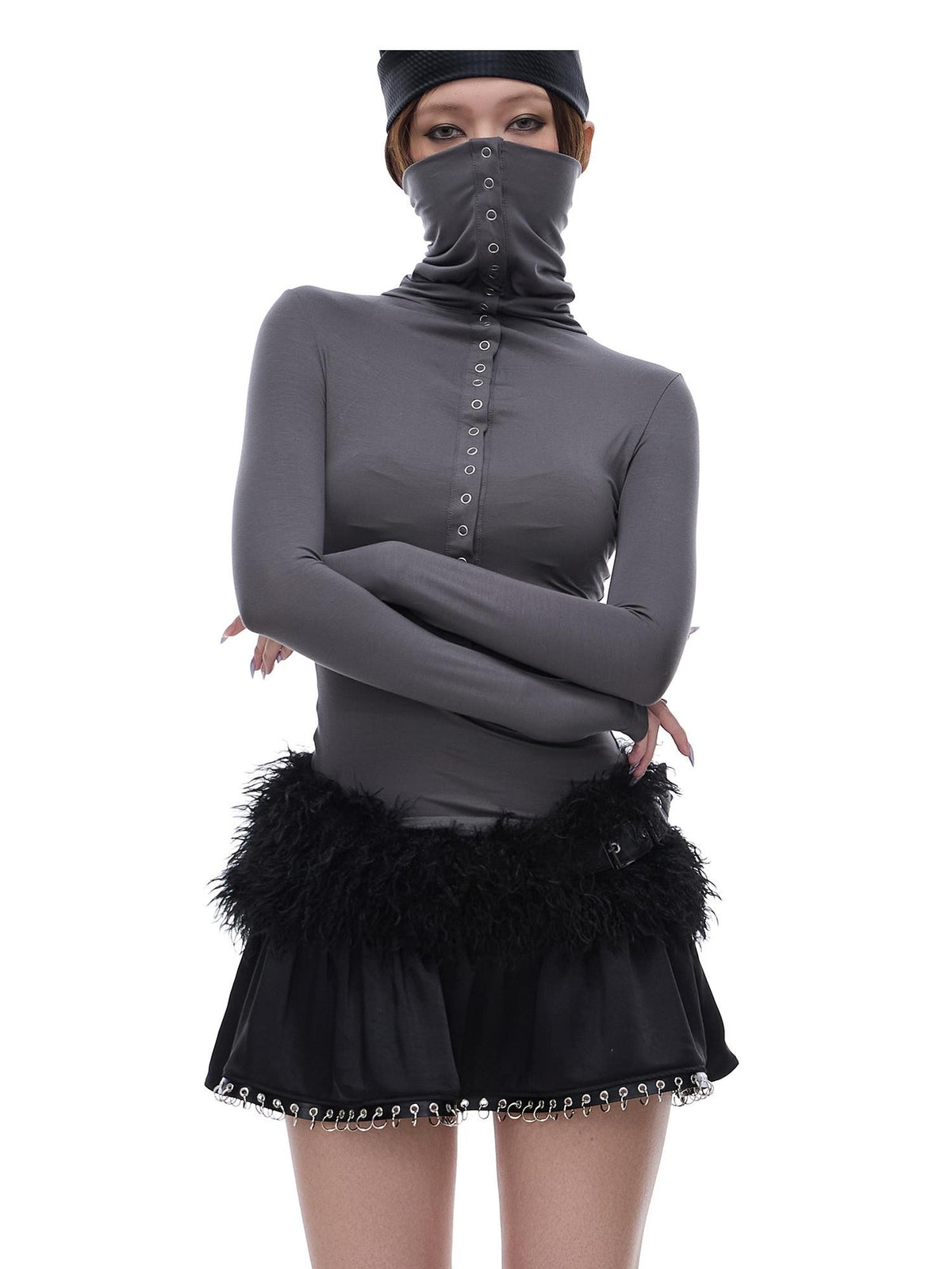 START THE ENGINE Black Faux Fur Spliced Low Waist Slim Women's Polyester Mini Skirts