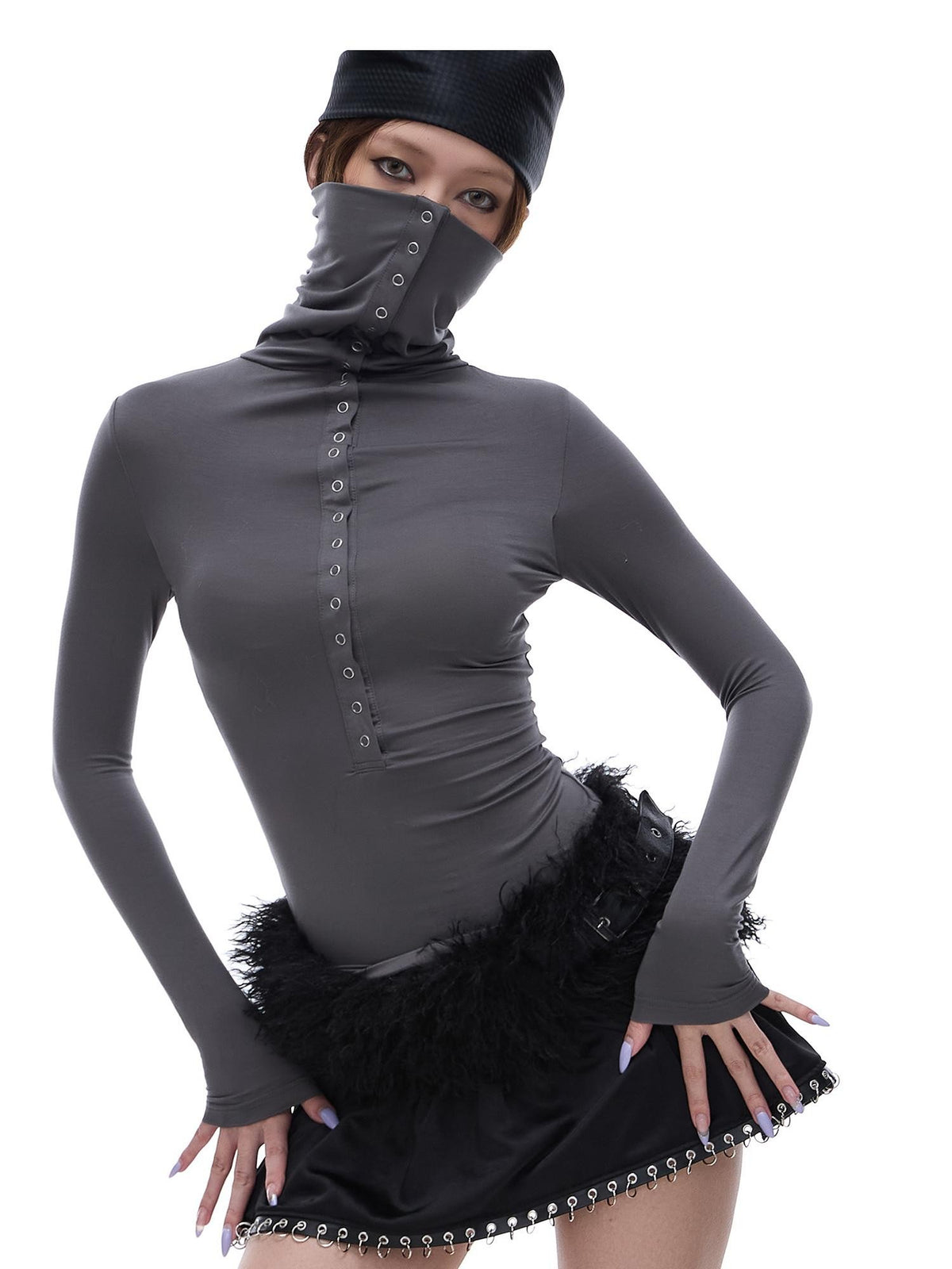 START THE ENGINE Black Faux Fur Spliced Low Waist Slim Women's Polyester Mini Skirts