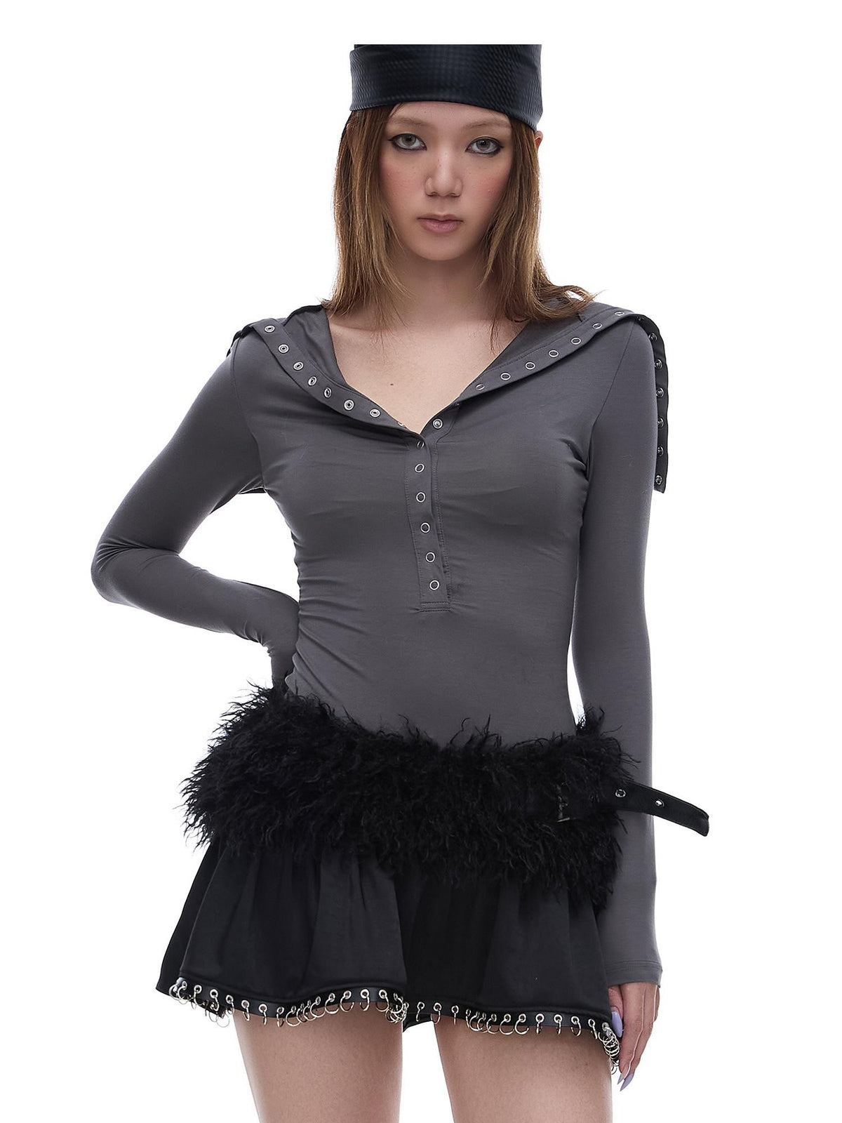 START THE ENGINE Black Faux Fur Spliced Low Waist Slim Women's Polyester Mini Skirts