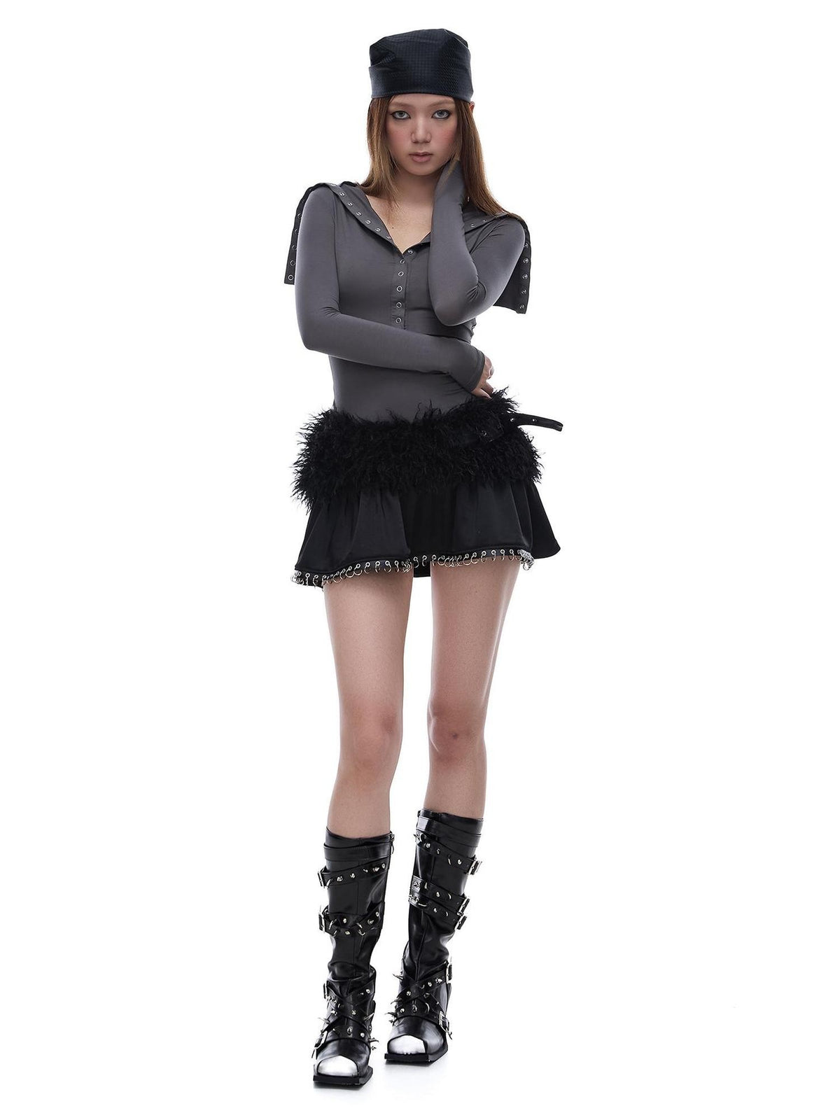 START THE ENGINE Black Faux Fur Spliced Low Waist Slim Women's Polyester Mini Skirts