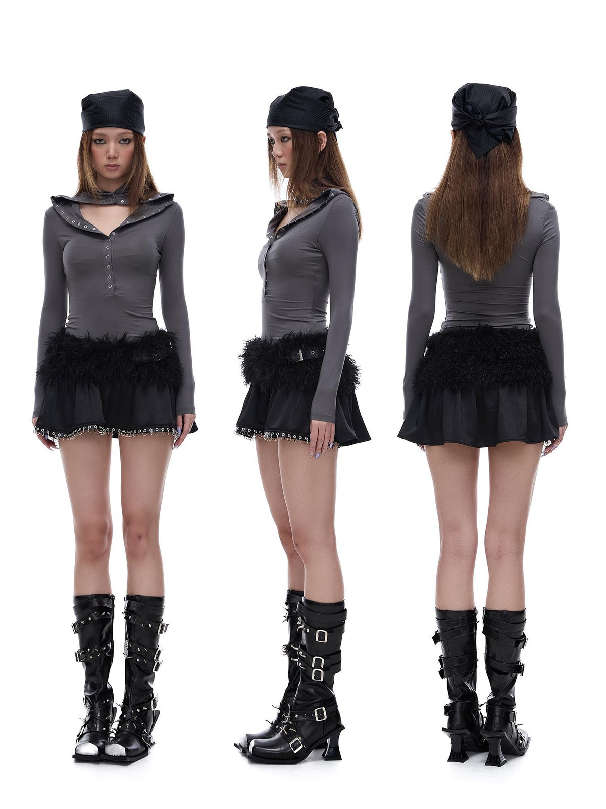 START THE ENGINE Black Faux Fur Spliced Low Waist Slim Women's Polyester Mini Skirts