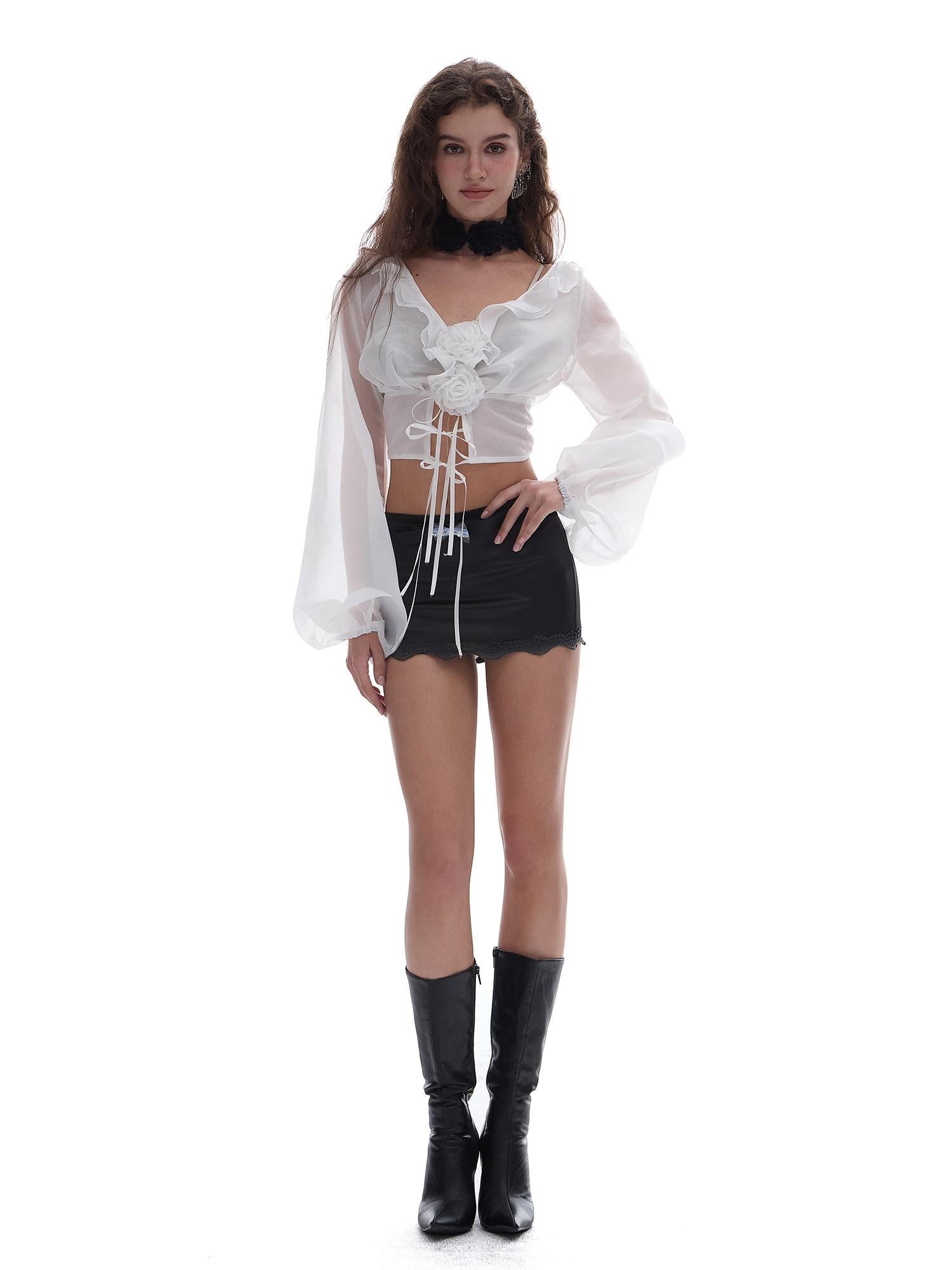START THE ENGINE Black Lace Low Waist Bodycon Women's Polyester Satin Mini Skirts