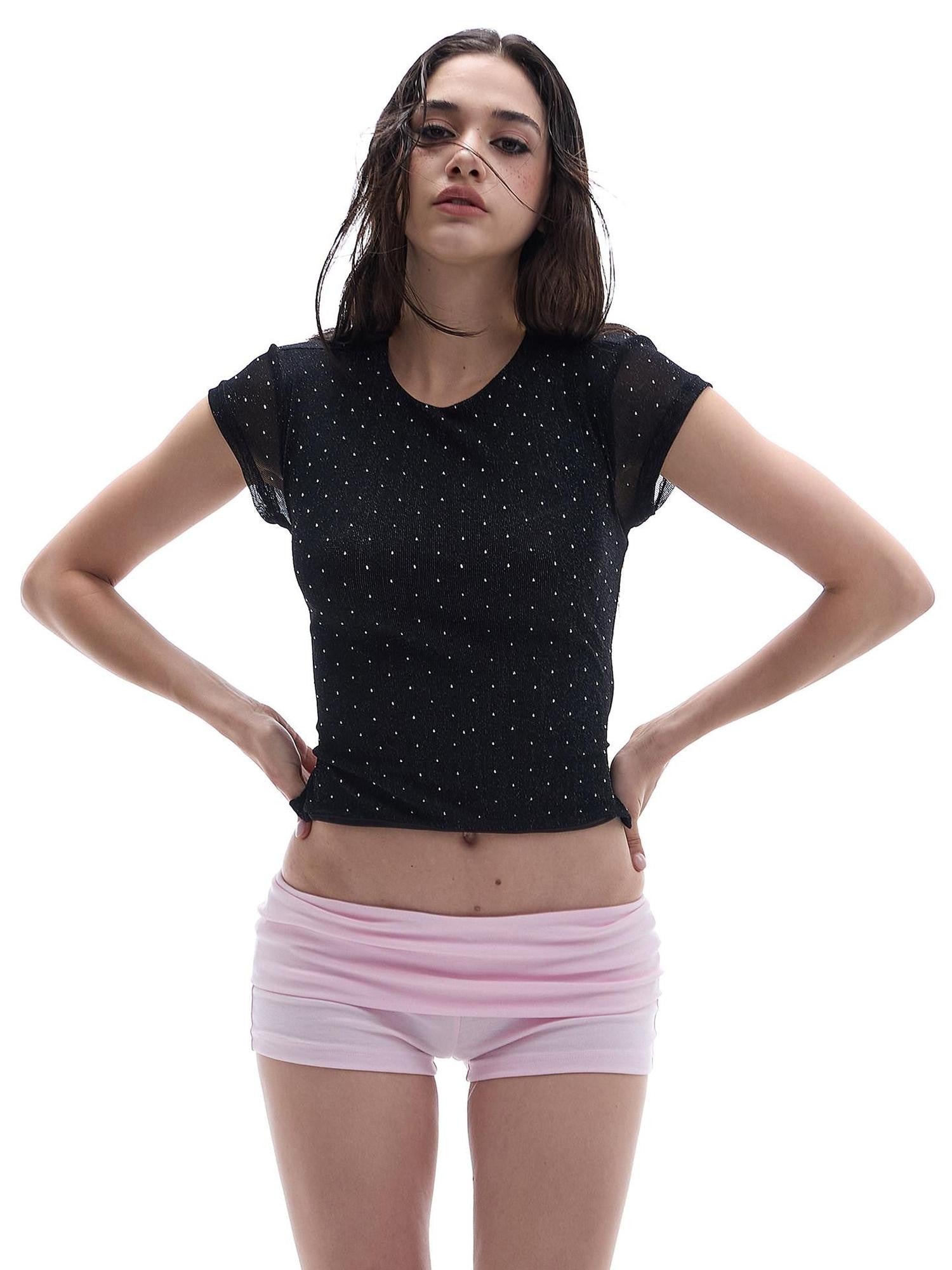 START THE ENGINE Black Lace Open Back Hotfix Rhinestone Slim Fit Women's Crop Tops