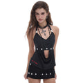 START_THE_ENGINE_Black_Open_Back_Studded_Tie_Transfer_Print_Women's_Nylon_Halter_Tops_1028043624704_MISSTT