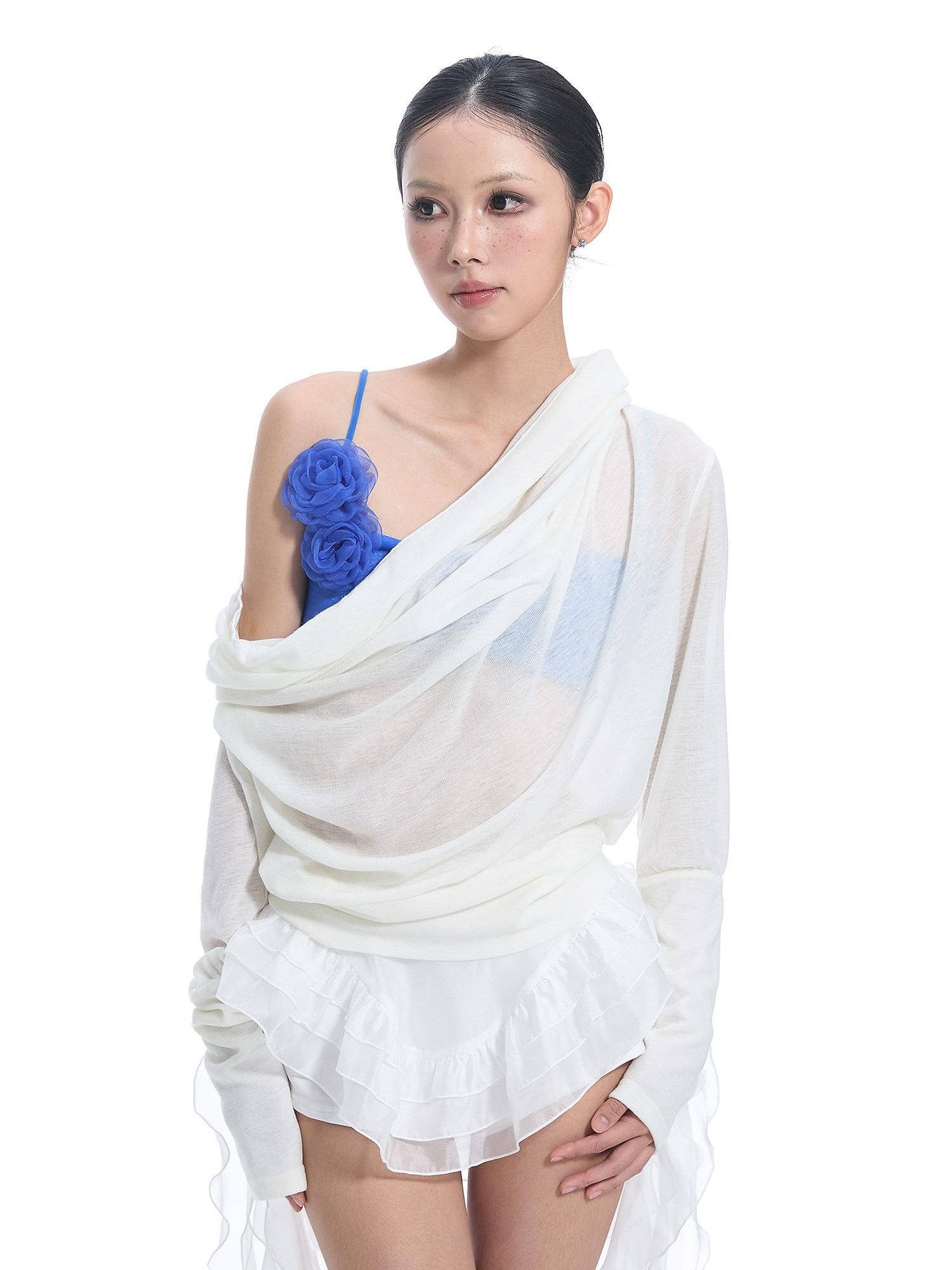 START THE ENGINE Blue 3d Floral Embellished Asymmetrical Strappy Women's Camisoles