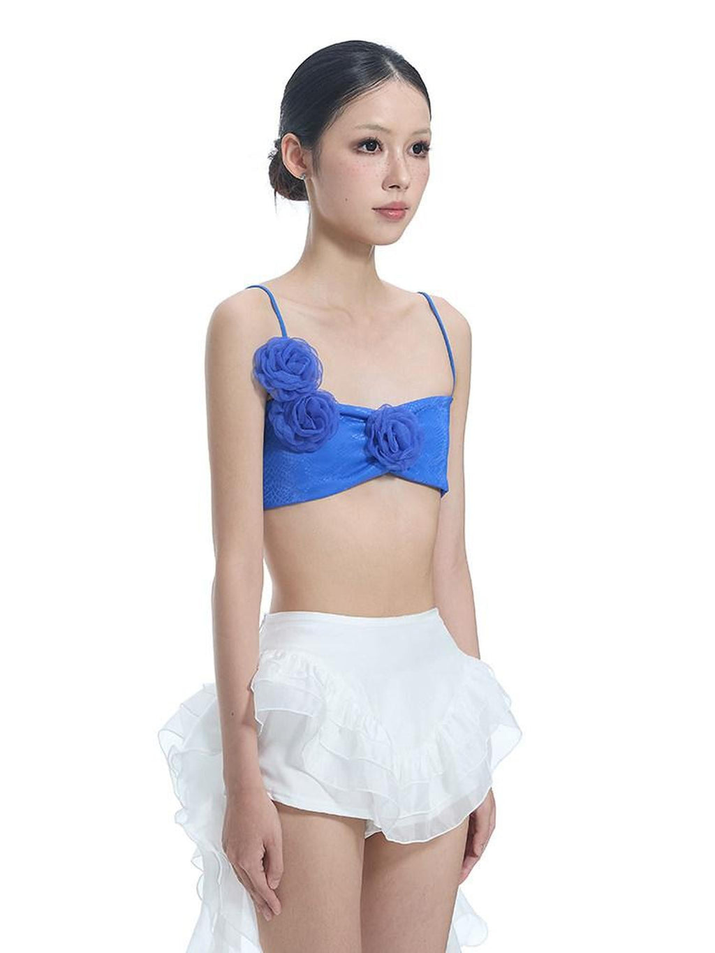 START THE ENGINE Blue 3d Floral Embellished Asymmetrical Strappy Women's Camisoles